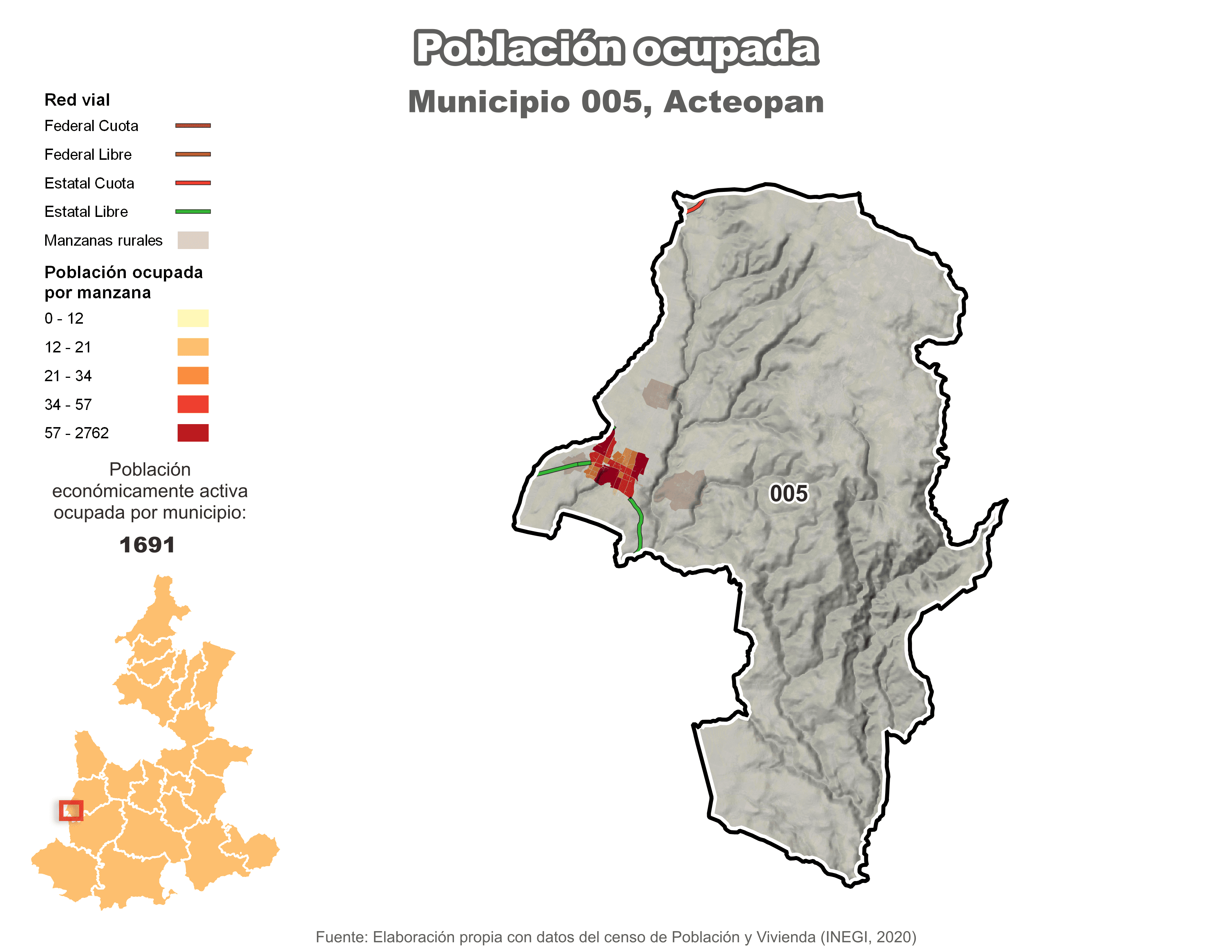 Biblioteca de Mapas - Población ocupada en municipio de Acteopan