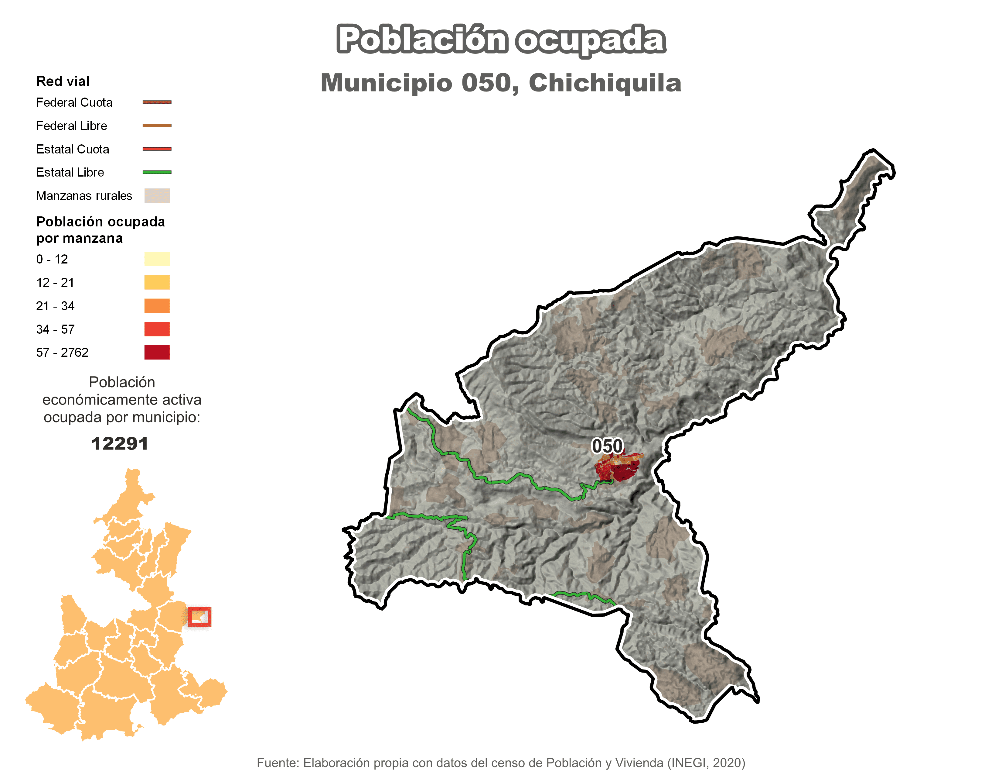 Biblioteca de Mapas - Población ocupada en municipio de Chichiquila