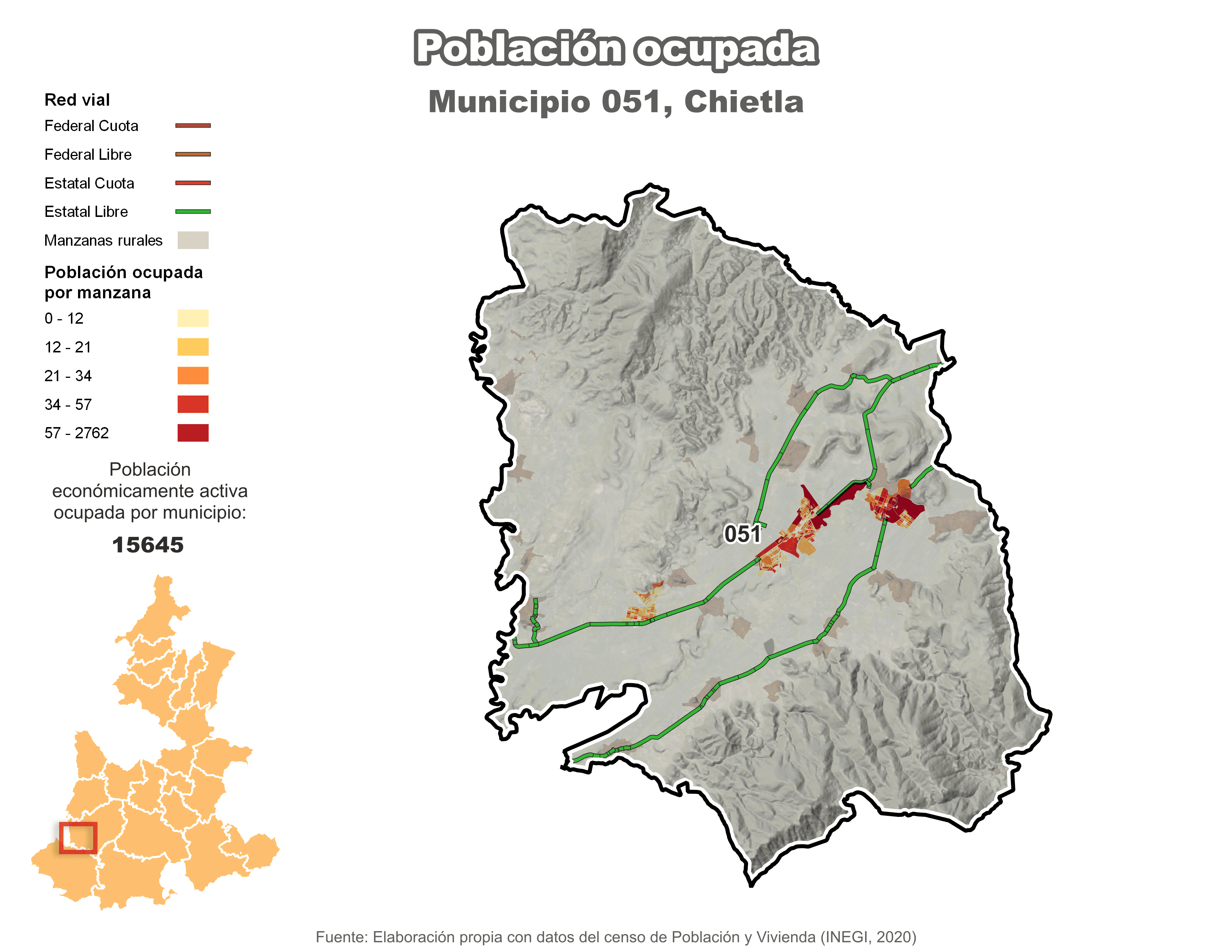 Biblioteca de Mapas - Población ocupada en municipio de Chietla