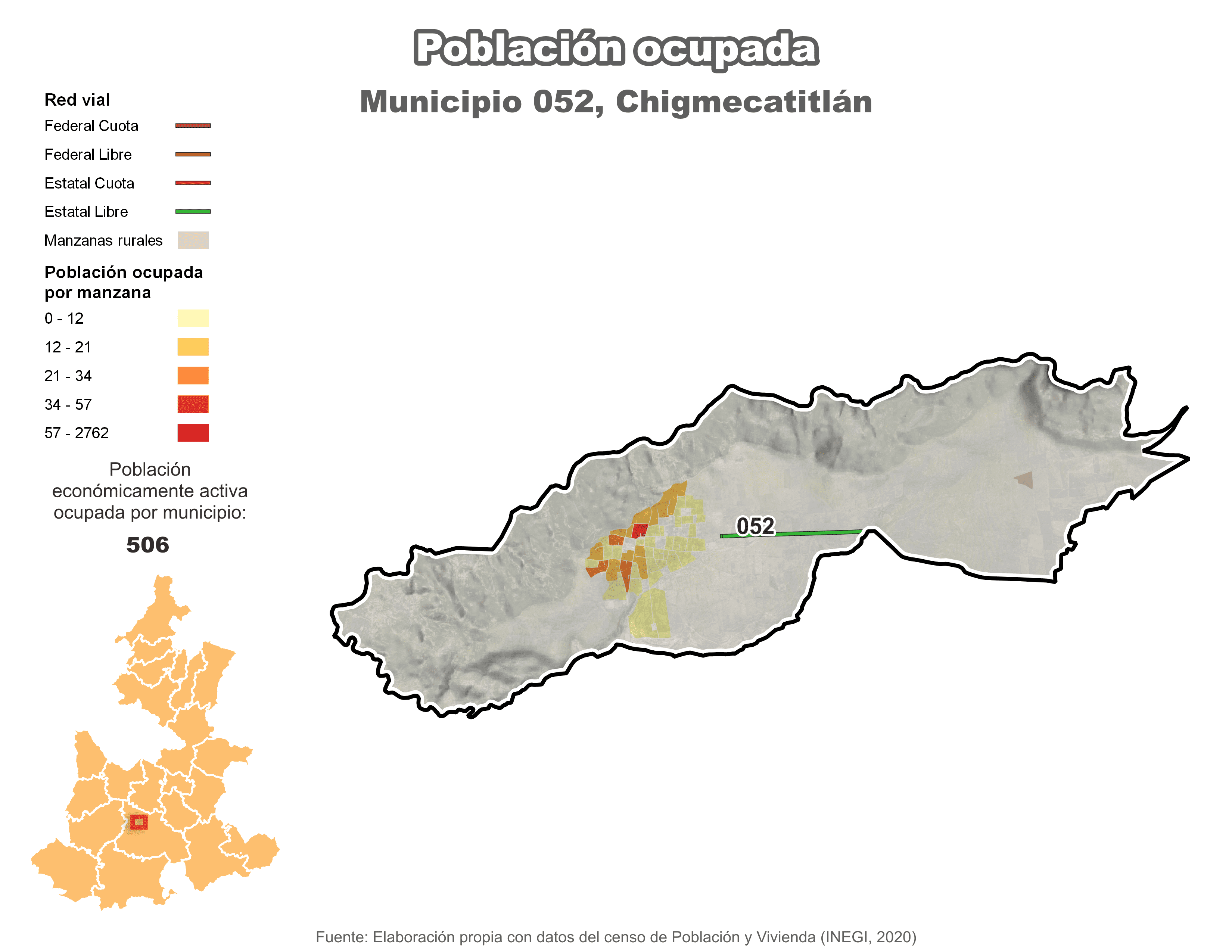 Biblioteca de Mapas - Población ocupada en municipio de Chigmecatitlán