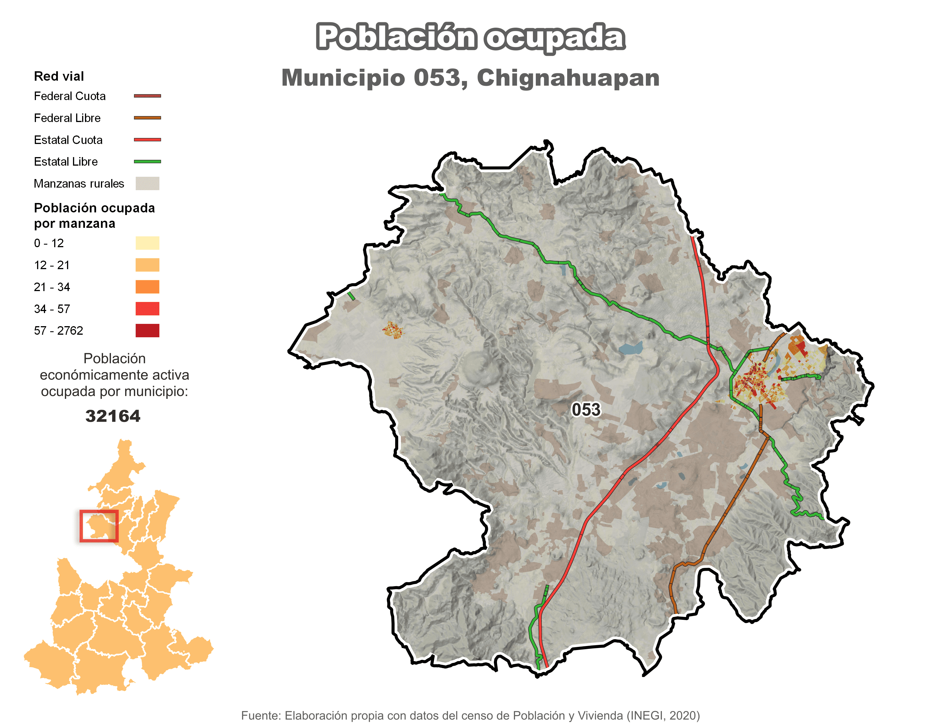 Biblioteca de Mapas - Población ocupada en municipio de Chignahuapan