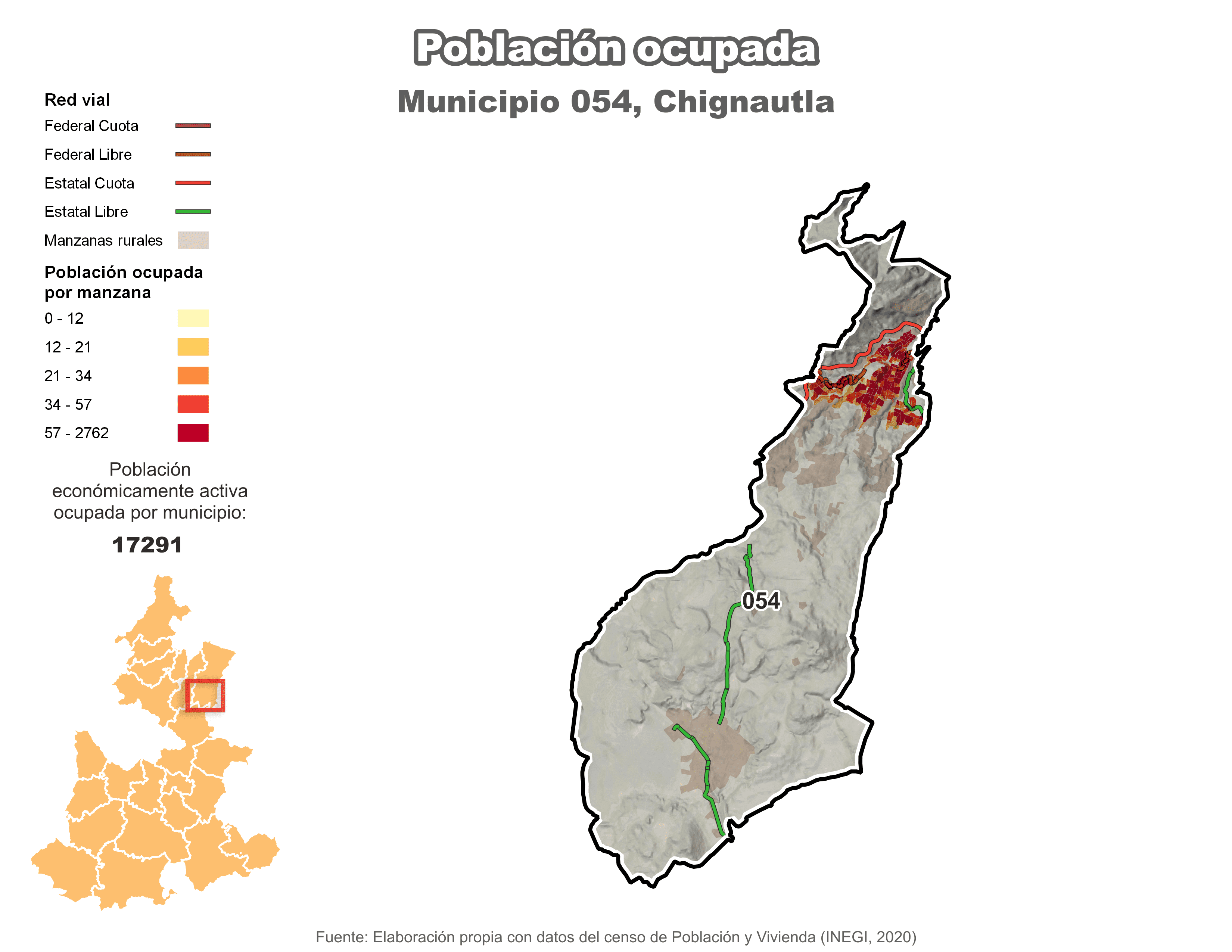 Biblioteca de Mapas - Población ocupada en municipio de Chignautla