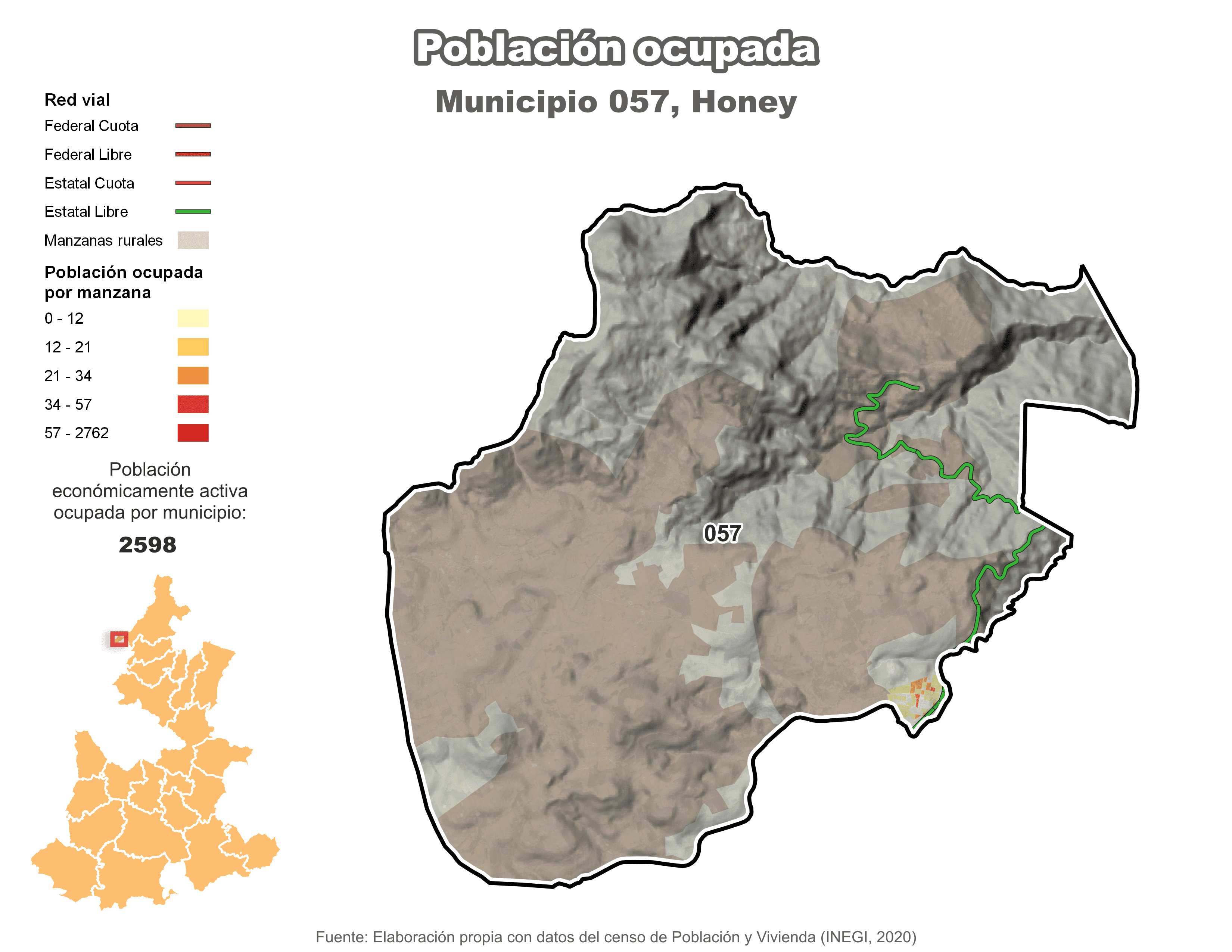 Biblioteca de Mapas - Población ocupada en municipio de Honey