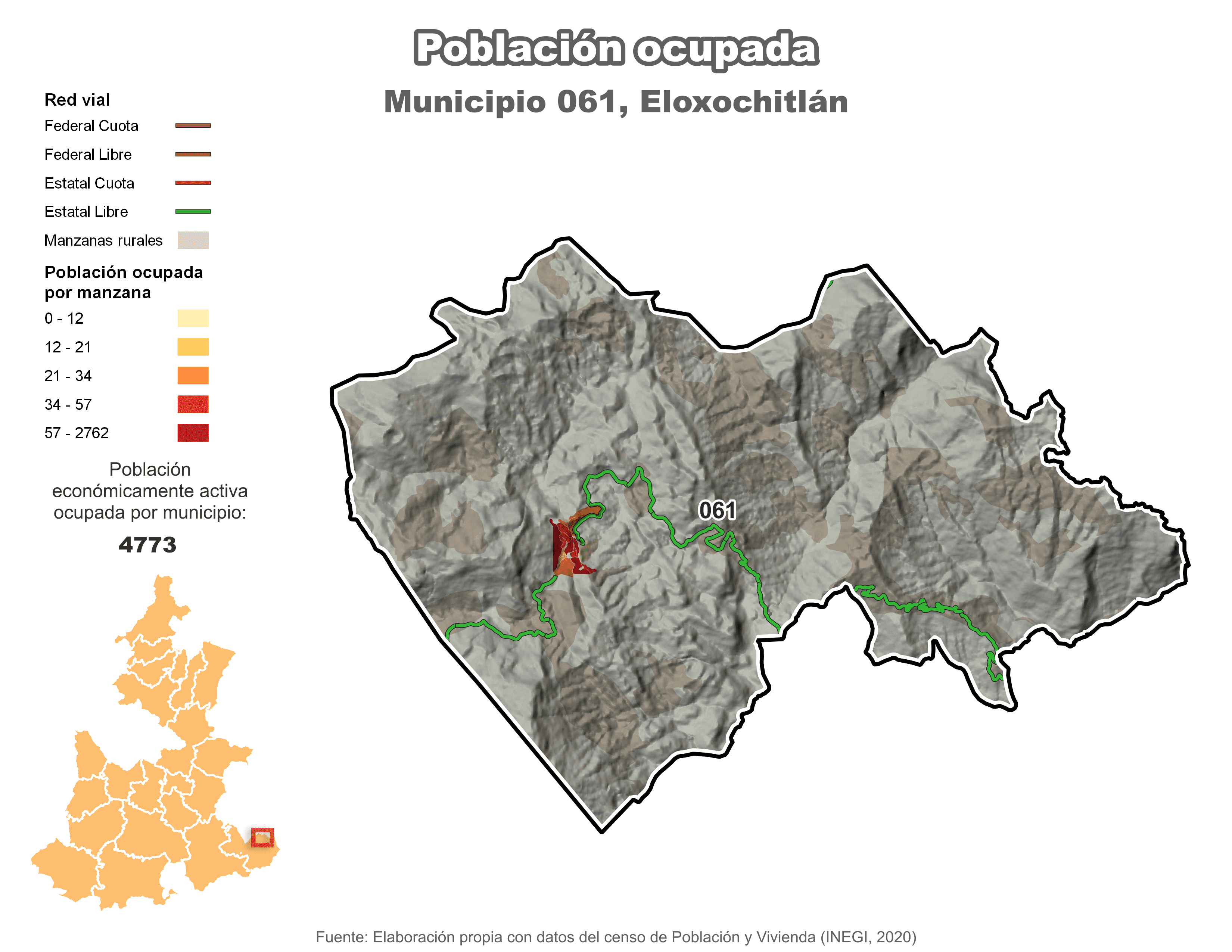 Biblioteca de Mapas - Población ocupada en municipio de Eloxochitlán