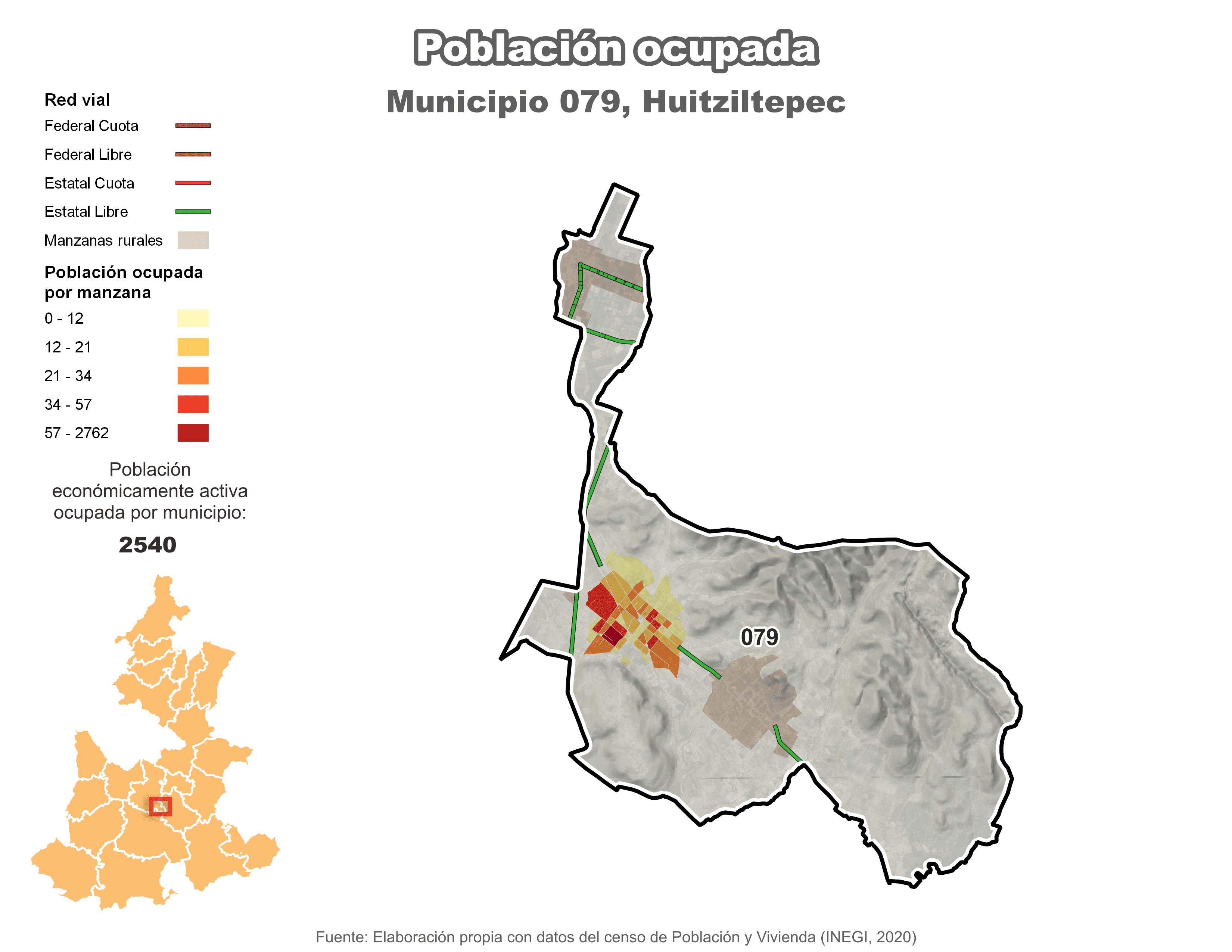 Biblioteca de Mapas - Población ocupada en municipio de Huitziltepec