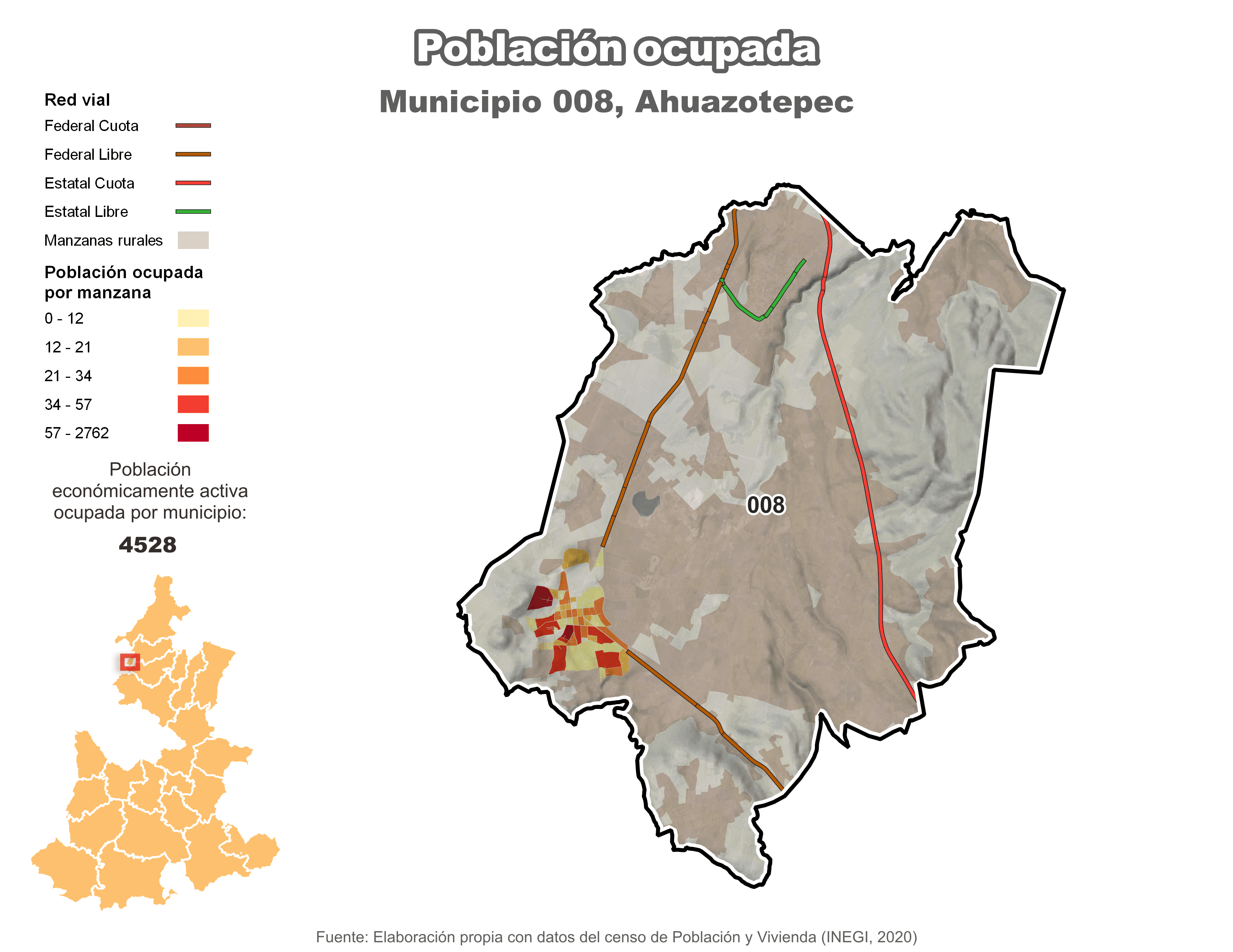 Biblioteca de Mapas - Población ocupada en municipio de Ahuazotepec