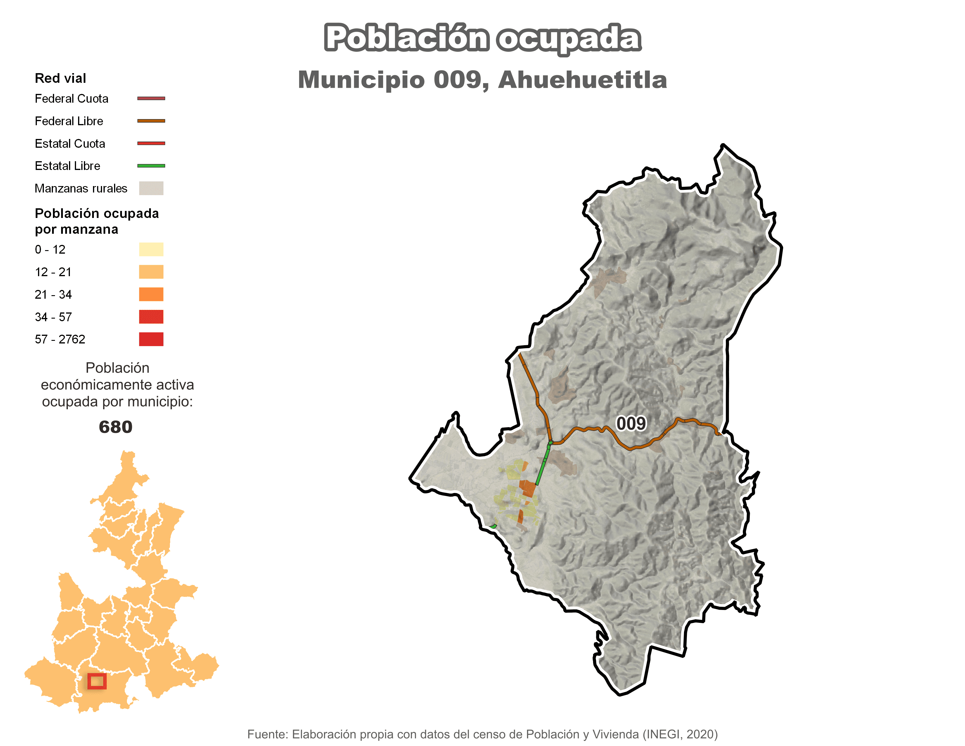 Biblioteca de Mapas - Población ocupada en municipio de Ahuehuetitla