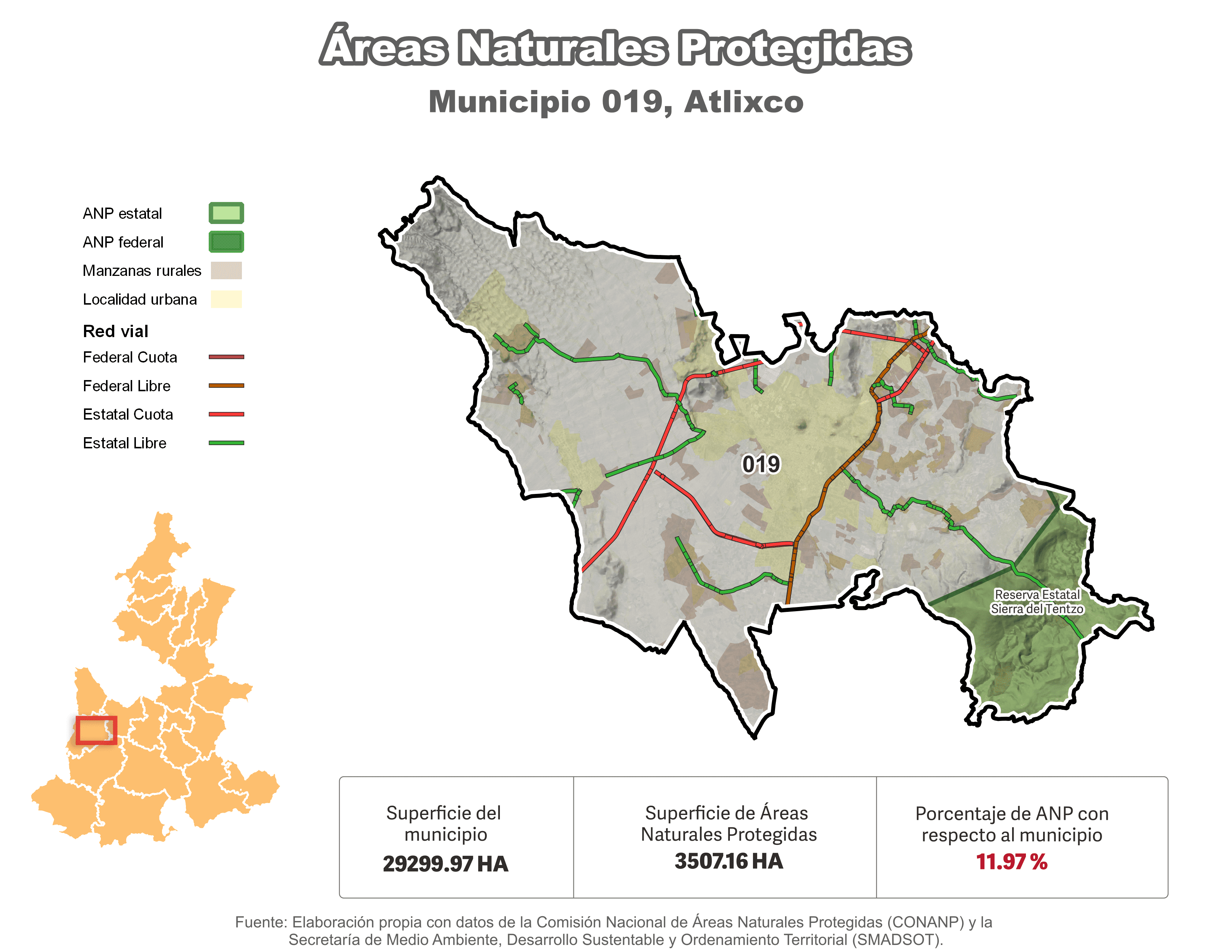 Biblioteca de Mapas - Áreas Naturales Protegidas (ANP) en municipio de Atlixco