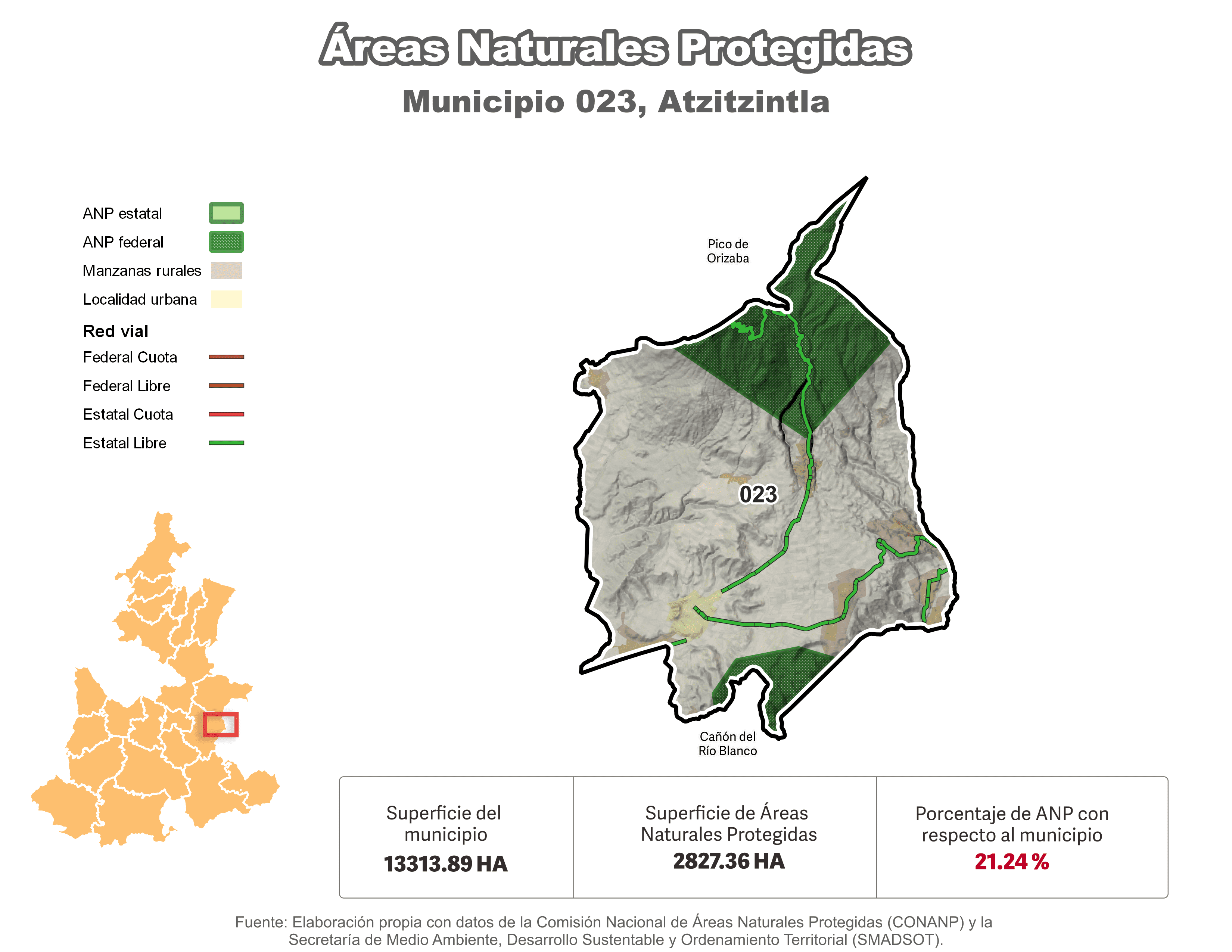 Biblioteca de Mapas - Áreas Naturales Protegidas (ANP) en municipio de Atzitzintla