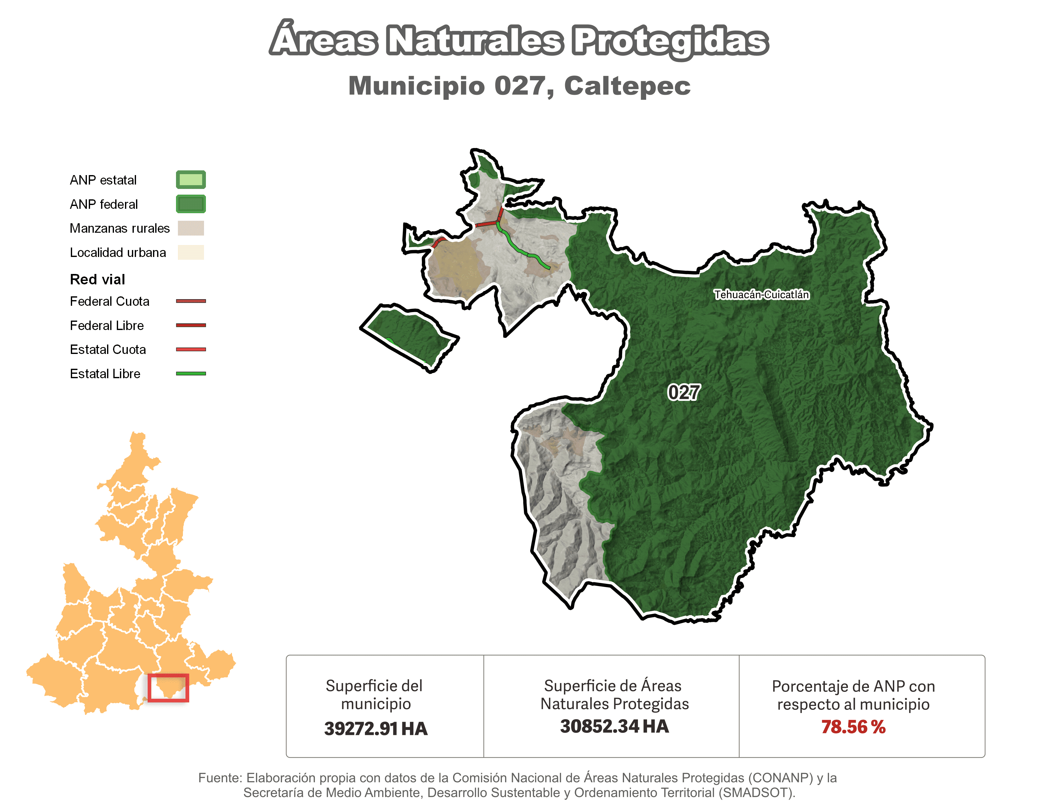 Biblioteca de Mapas - Áreas Naturales Protegidas (ANP) en municipio de Caltepec