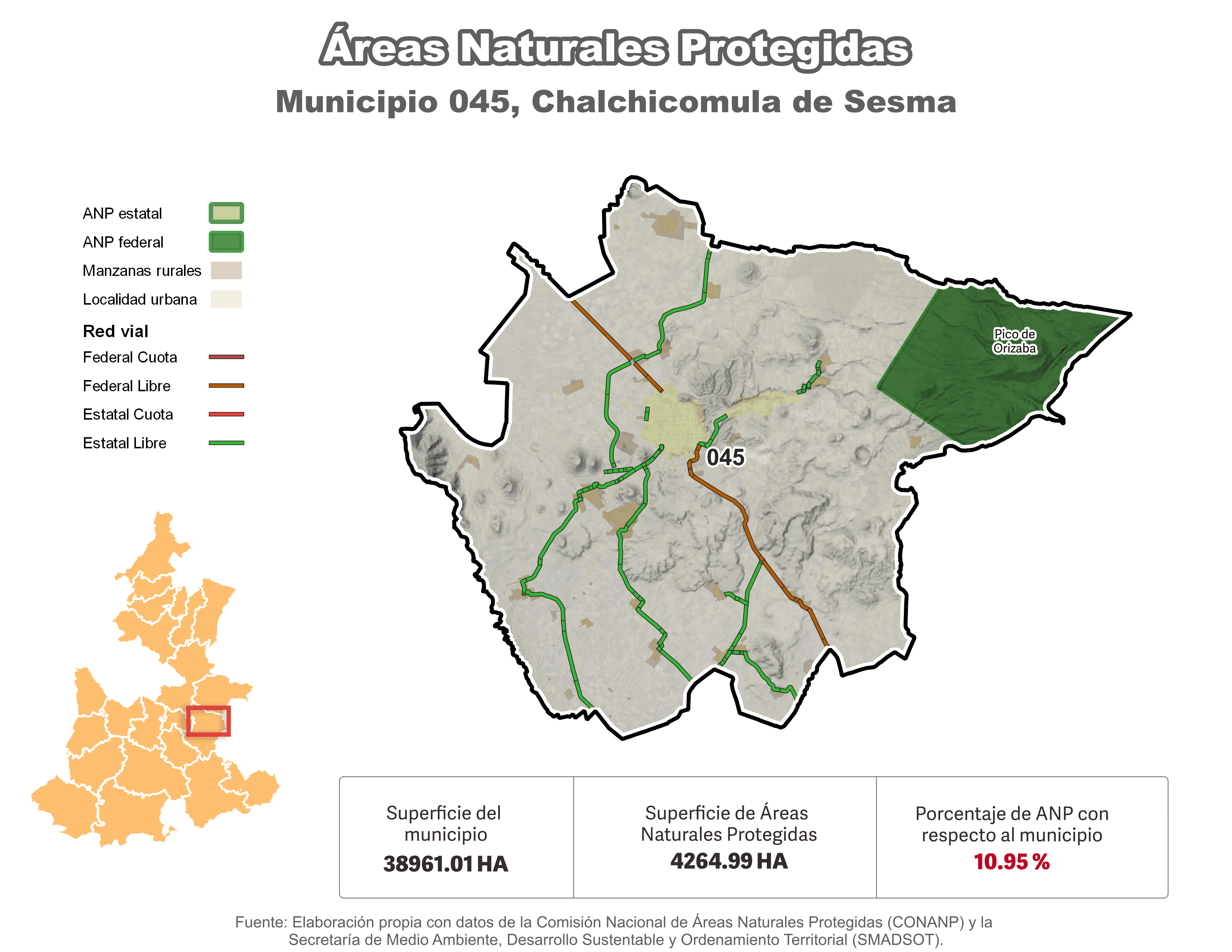 Biblioteca de Mapas - Áreas Naturales Protegidas (ANP) en municipio de Chalchicomula de Sesma