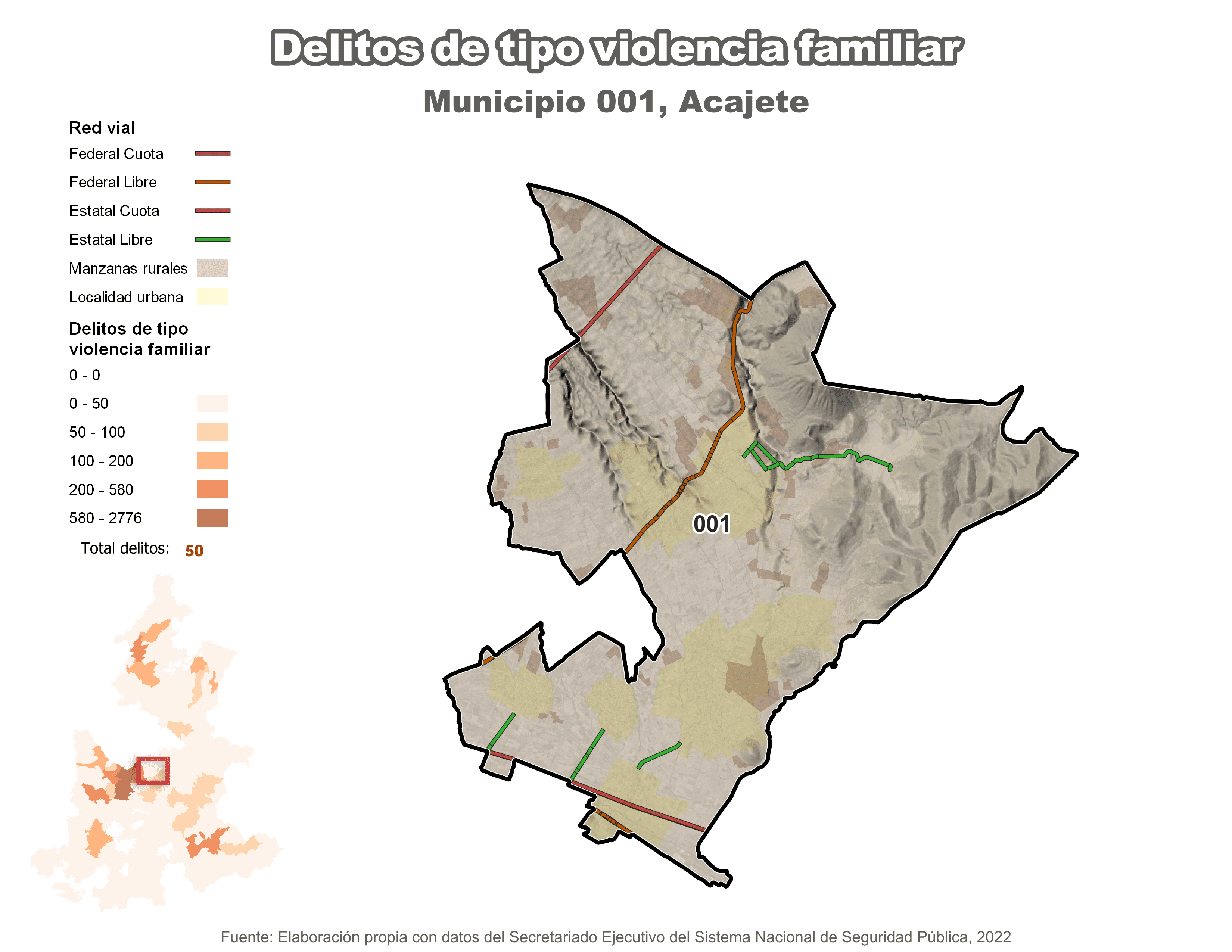 Biblioteca de Mapas - Delitos de tipo violencia familiar en municipio de Acajete