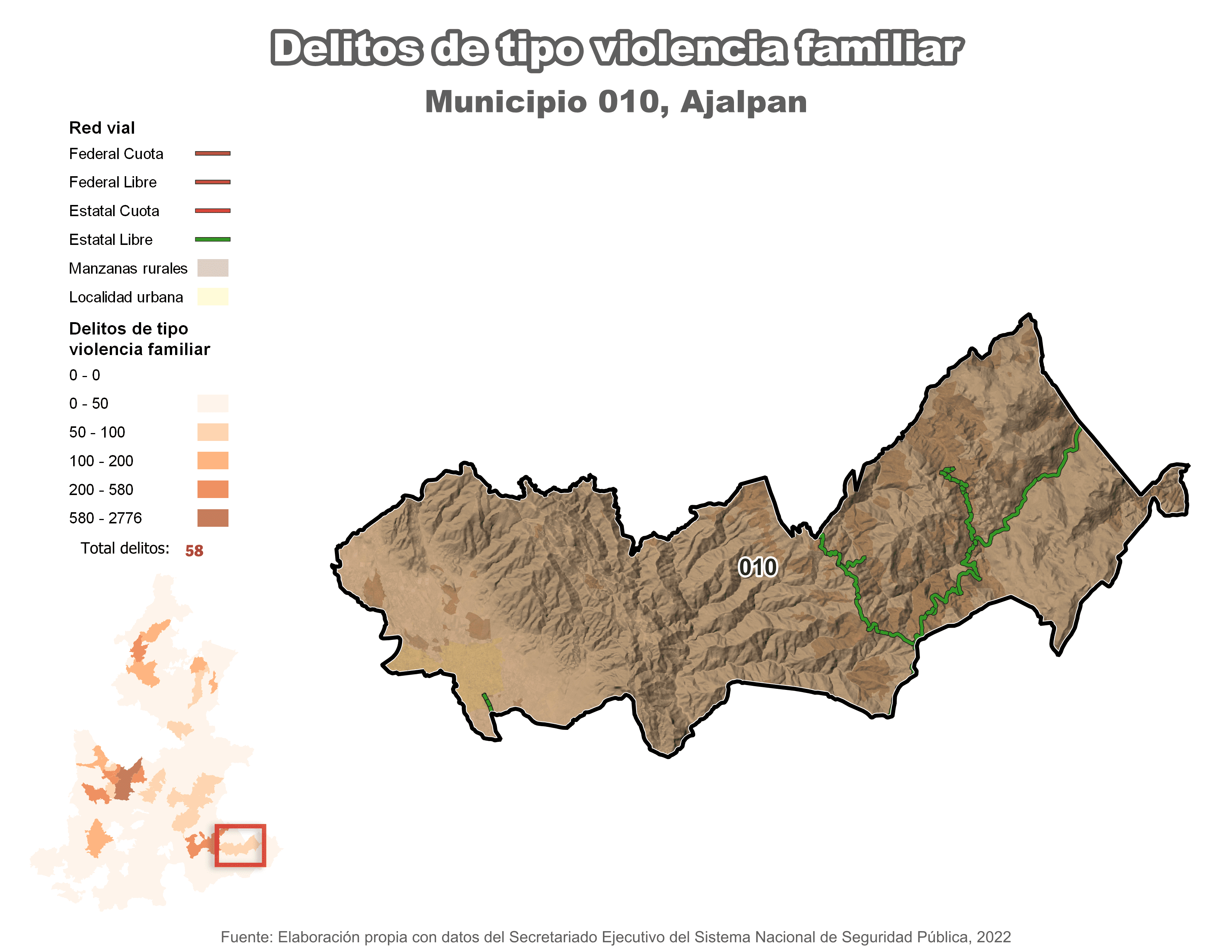 Biblioteca de Mapas - Delitos de tipo violencia familiar en municipio de Ajalpan