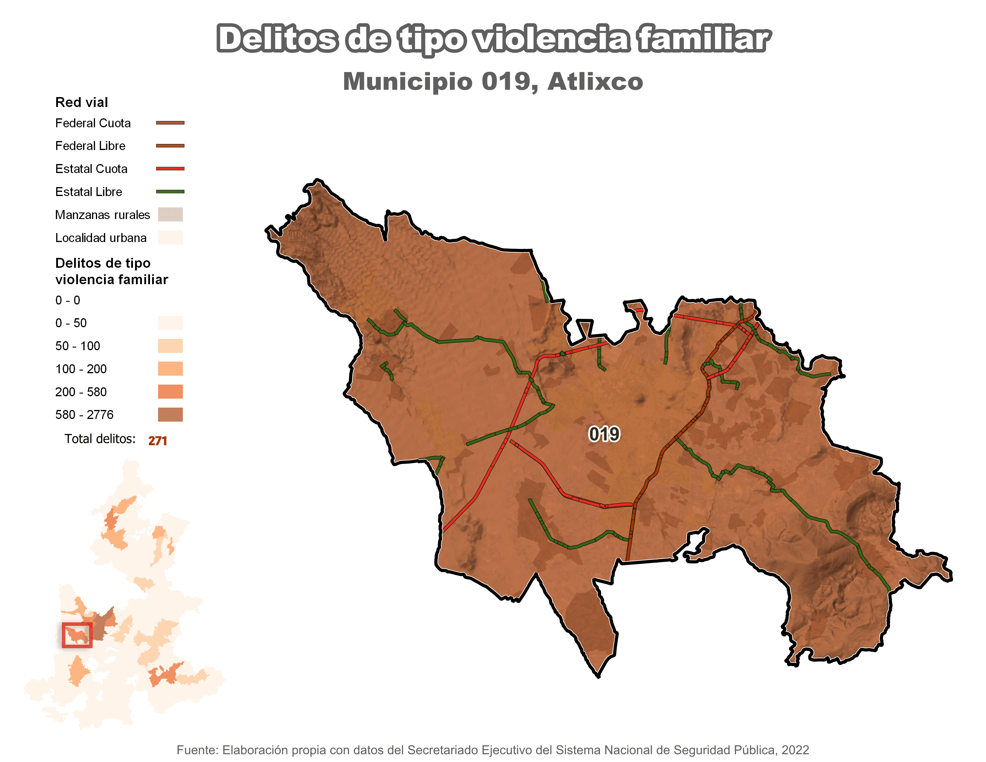 Biblioteca de Mapas - Delitos de tipo violencia familiar en municipio de Atlixco