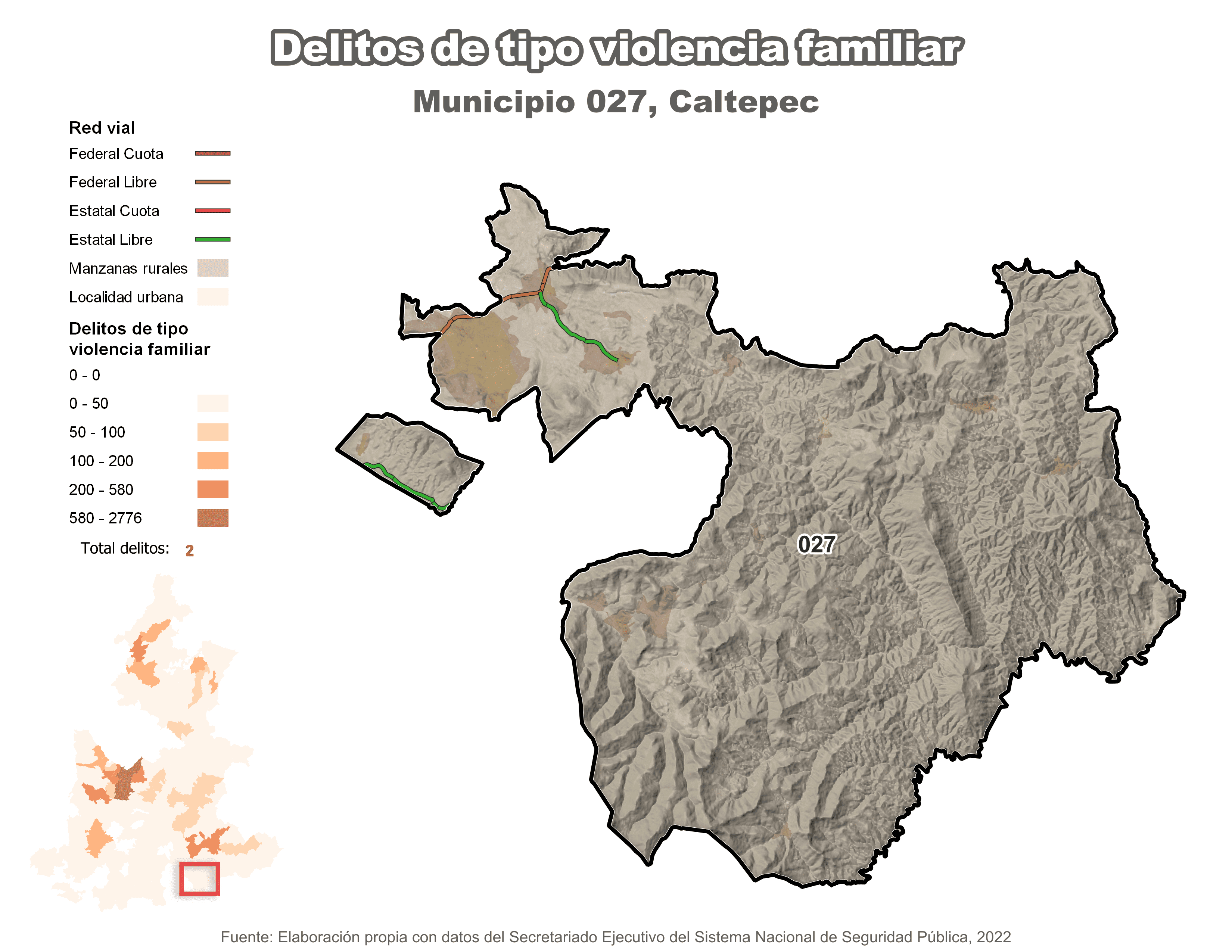 Biblioteca de Mapas - Delitos de tipo violencia familiar en municipio de Caltepec