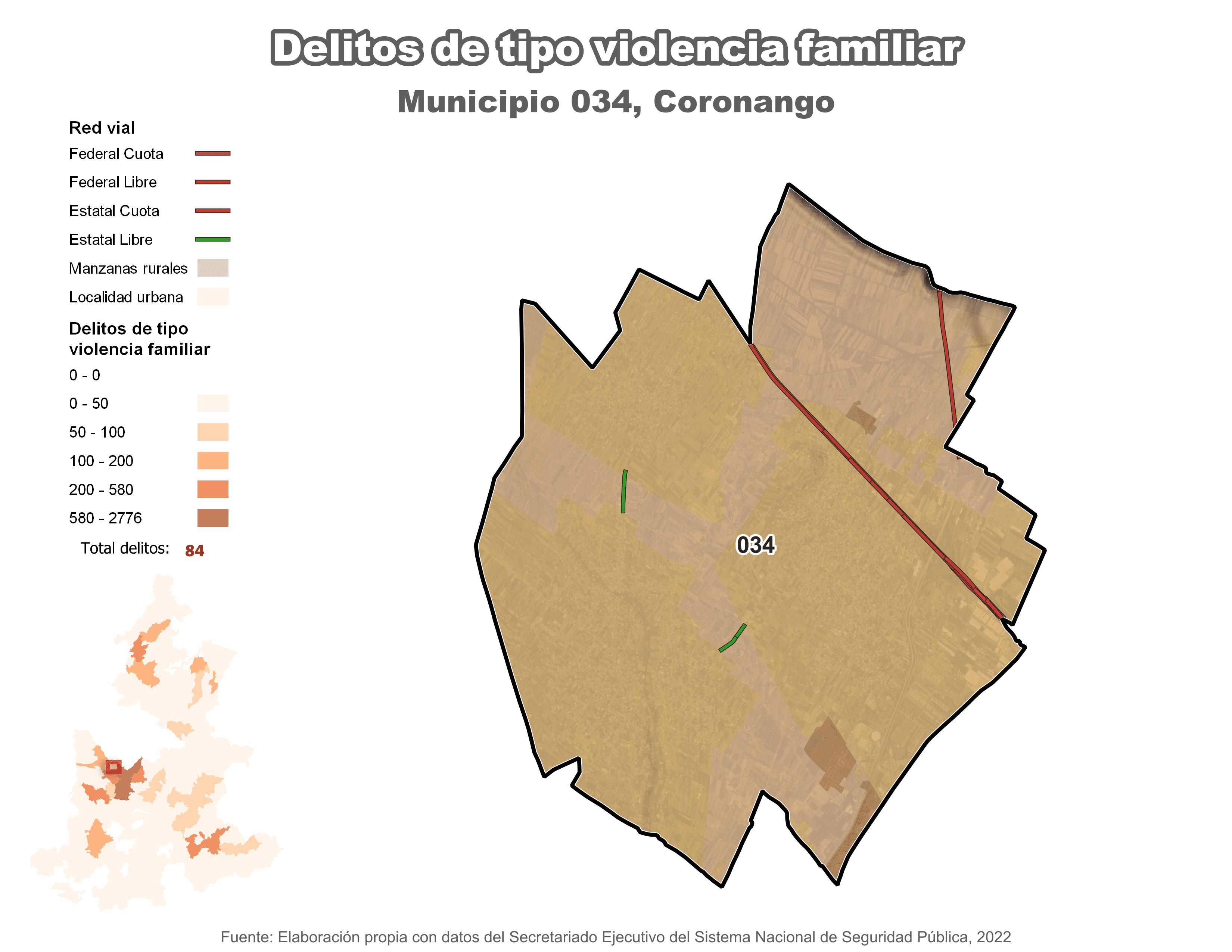 Biblioteca de Mapas - Delitos de tipo violencia familiar en municipio de Coronango