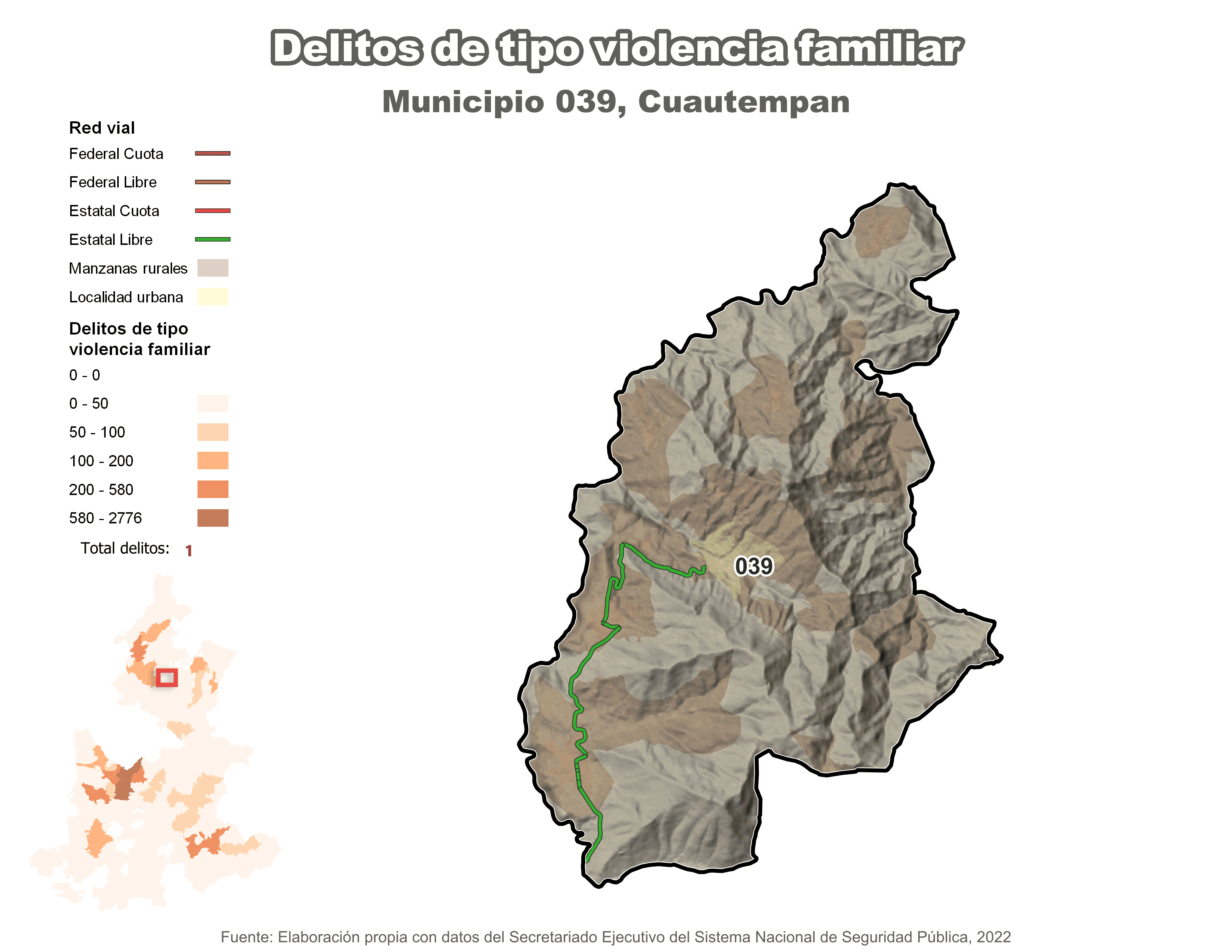 Biblioteca de Mapas - Delitos de tipo violencia familiar en municipio de Cuautempan