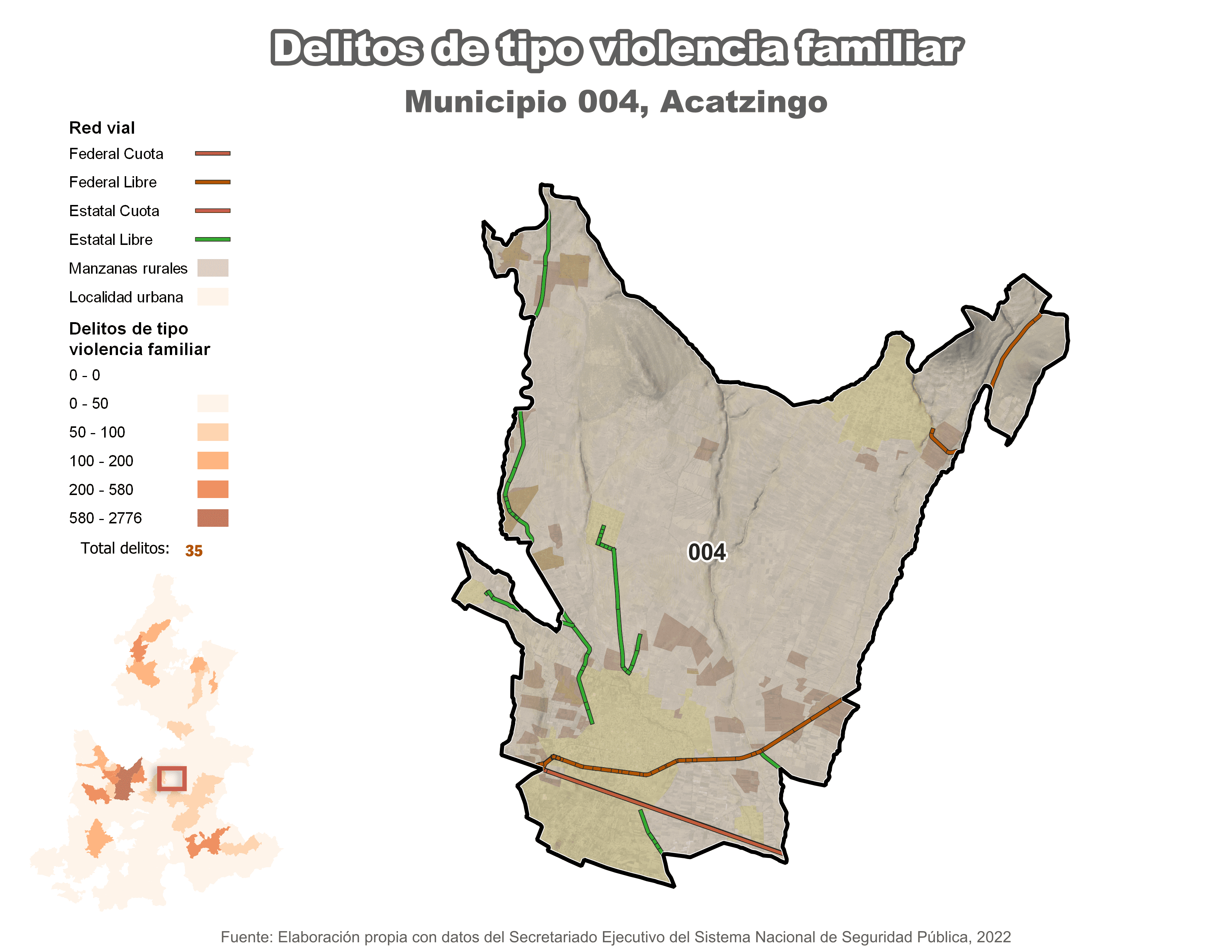 Biblioteca de Mapas - Delitos de tipo violencia familiar en municipio de Acatzingo