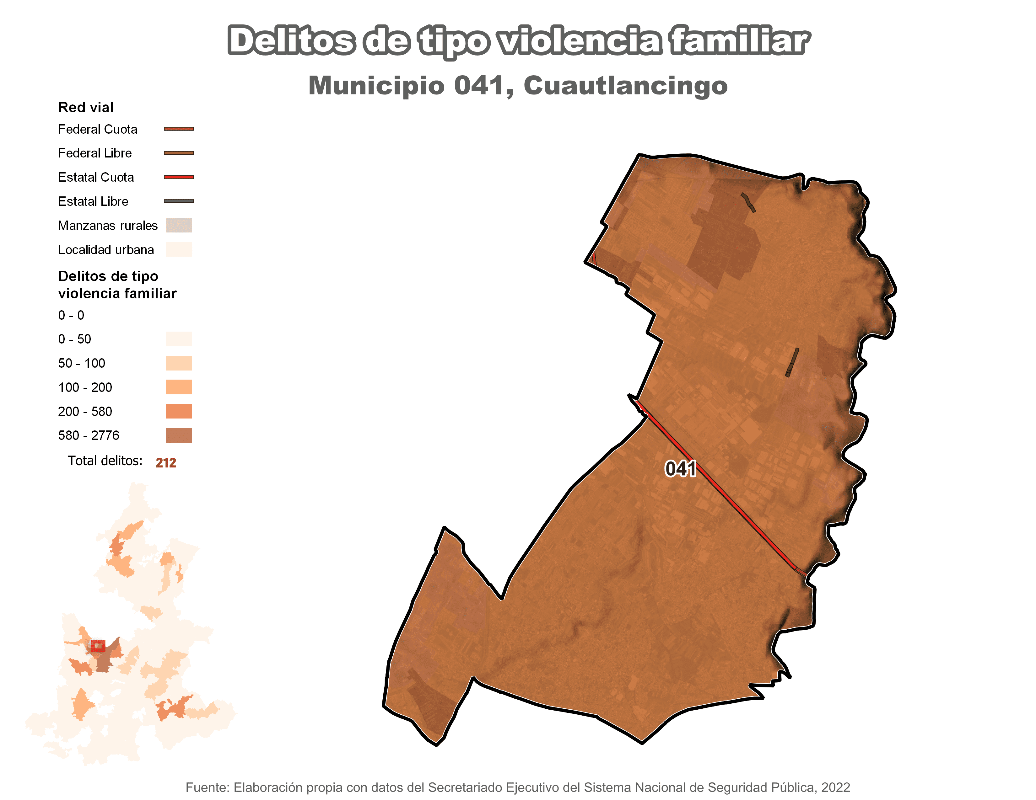 Biblioteca de Mapas - Delitos de tipo violencia familiar en municipio de Cuautlancingo