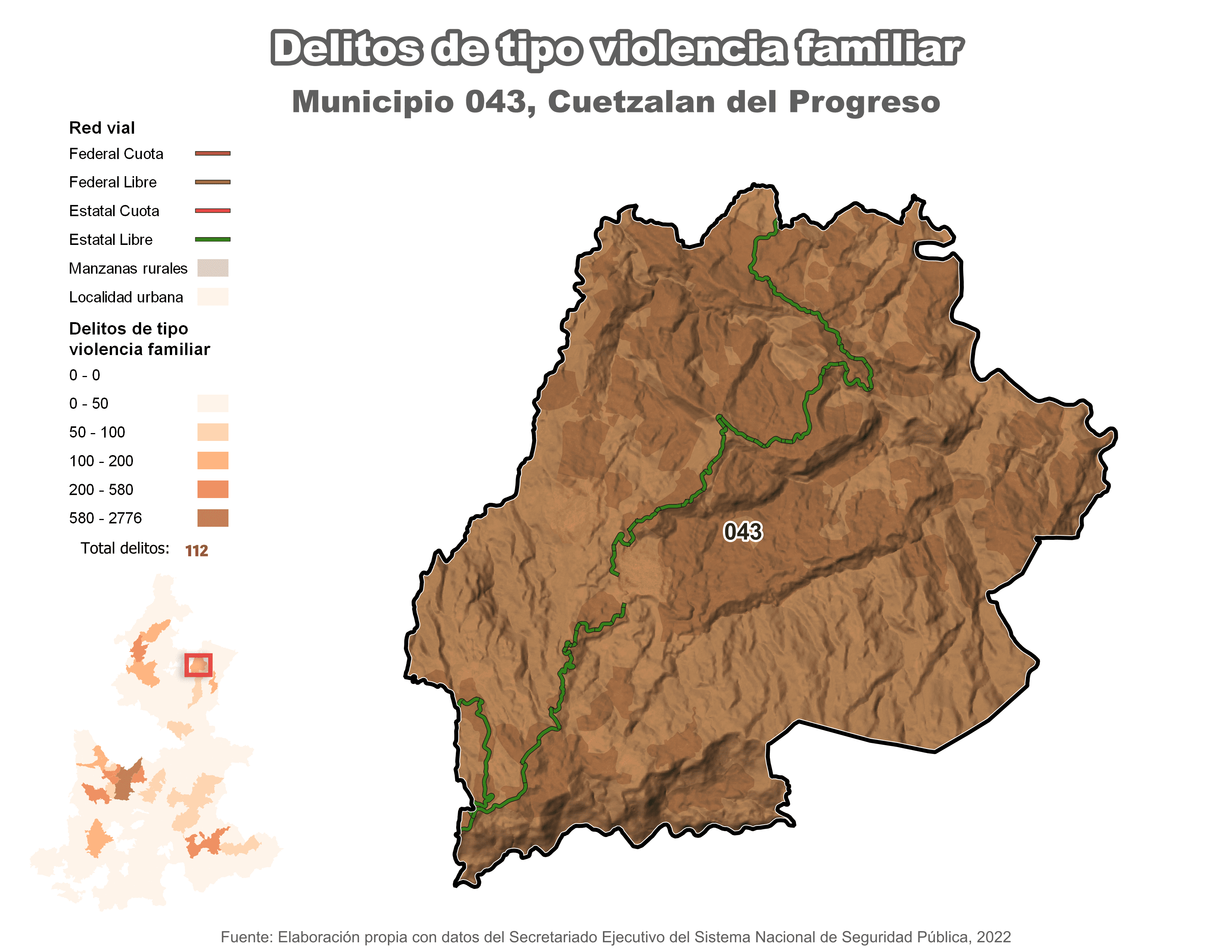 Biblioteca de Mapas - Delitos de tipo violencia familiar en municipio de Cuetzalan del Progreso