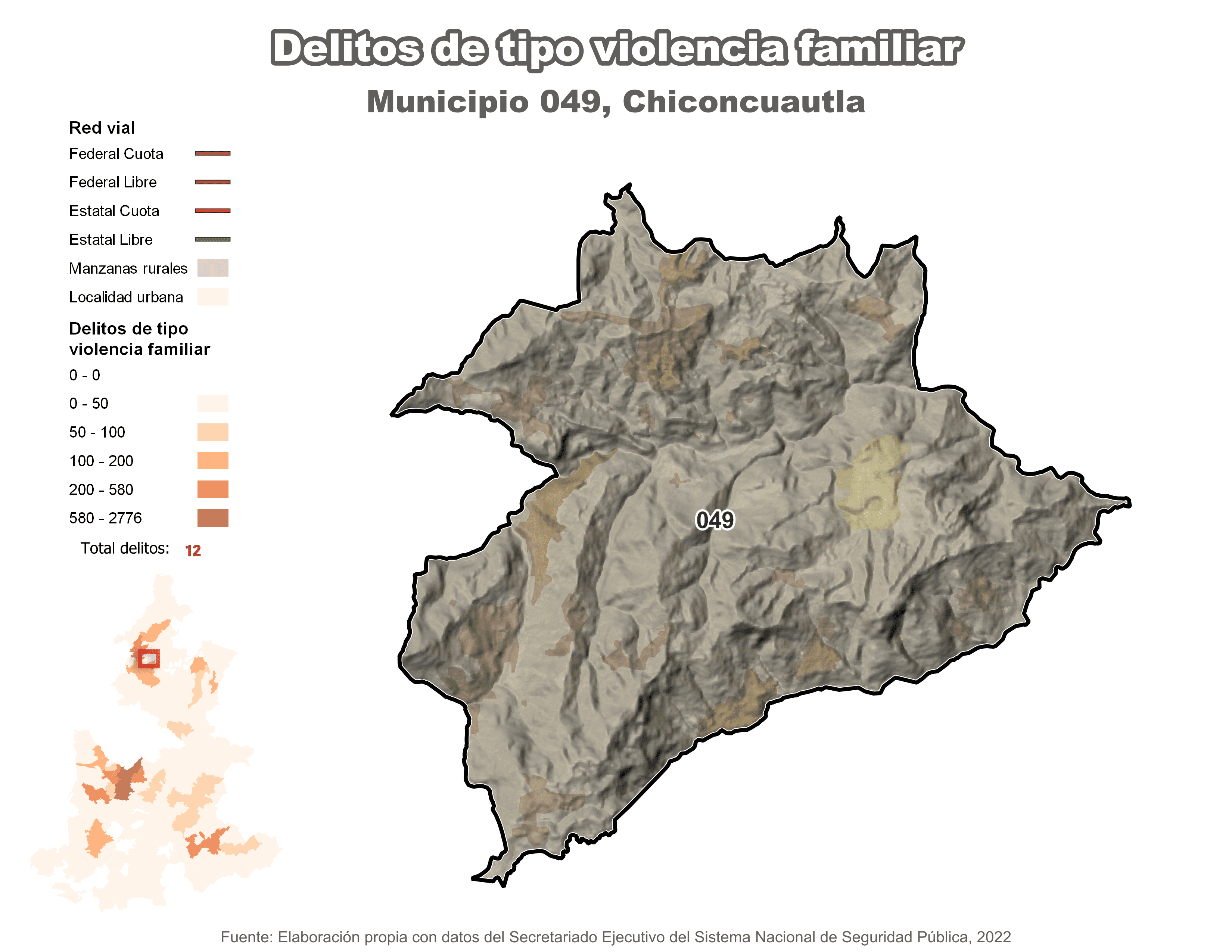 Biblioteca de Mapas - Delitos de tipo violencia familiar en municipio de Chiconcuautla