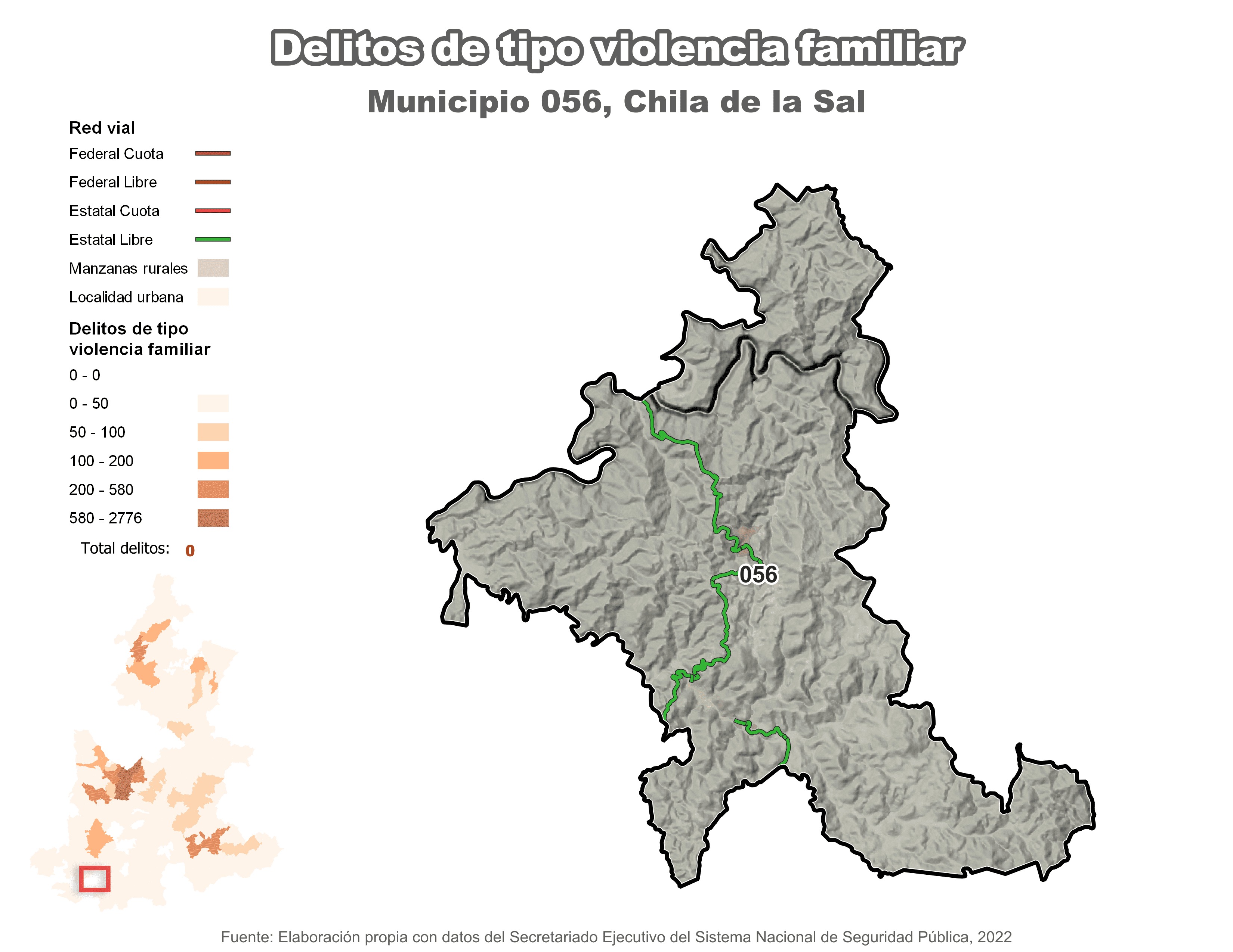 Biblioteca de Mapas - Delitos de tipo violencia familiar en municipio de Chila de la Sal
