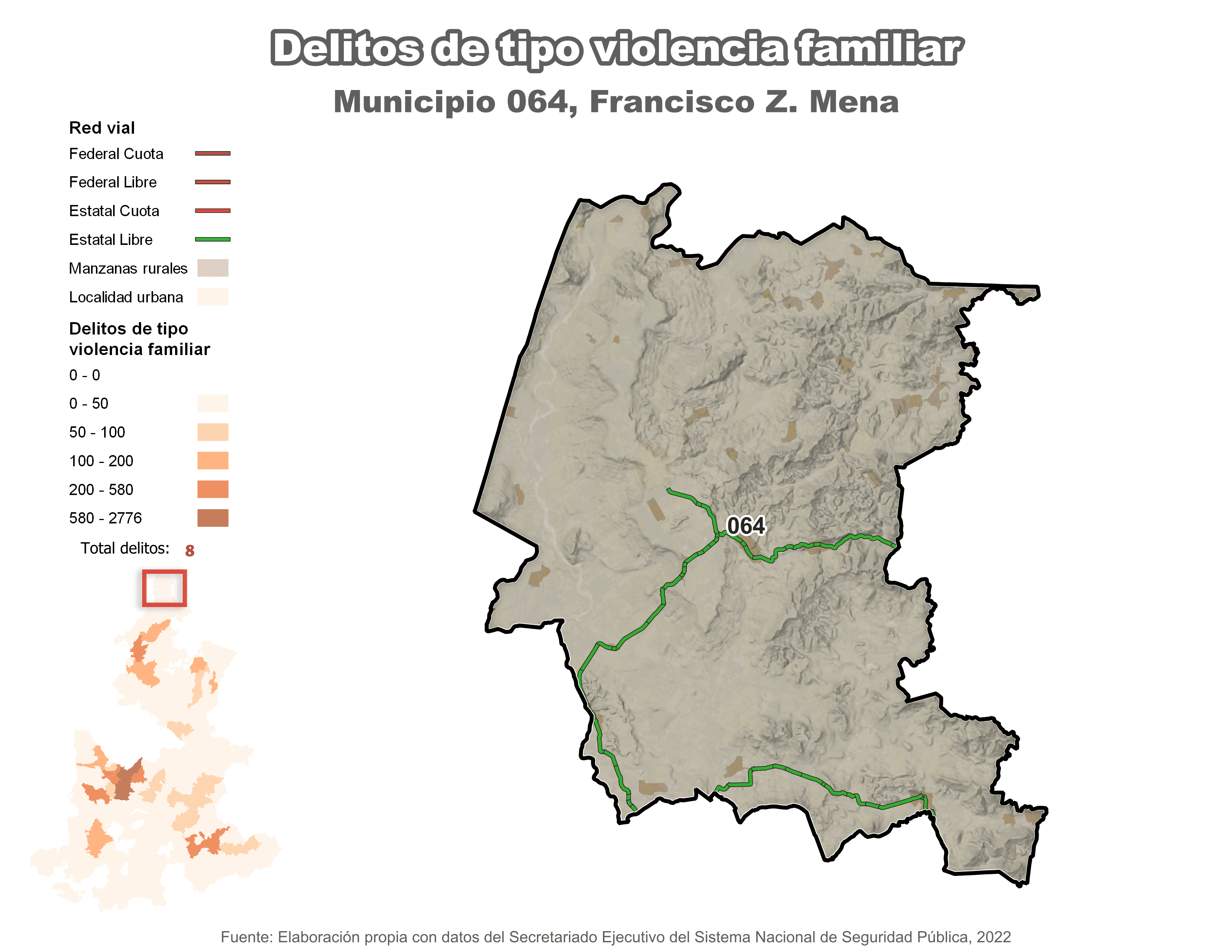 Biblioteca de Mapas - Delitos de tipo violencia fam. en municipio de Francisco Z. Mena