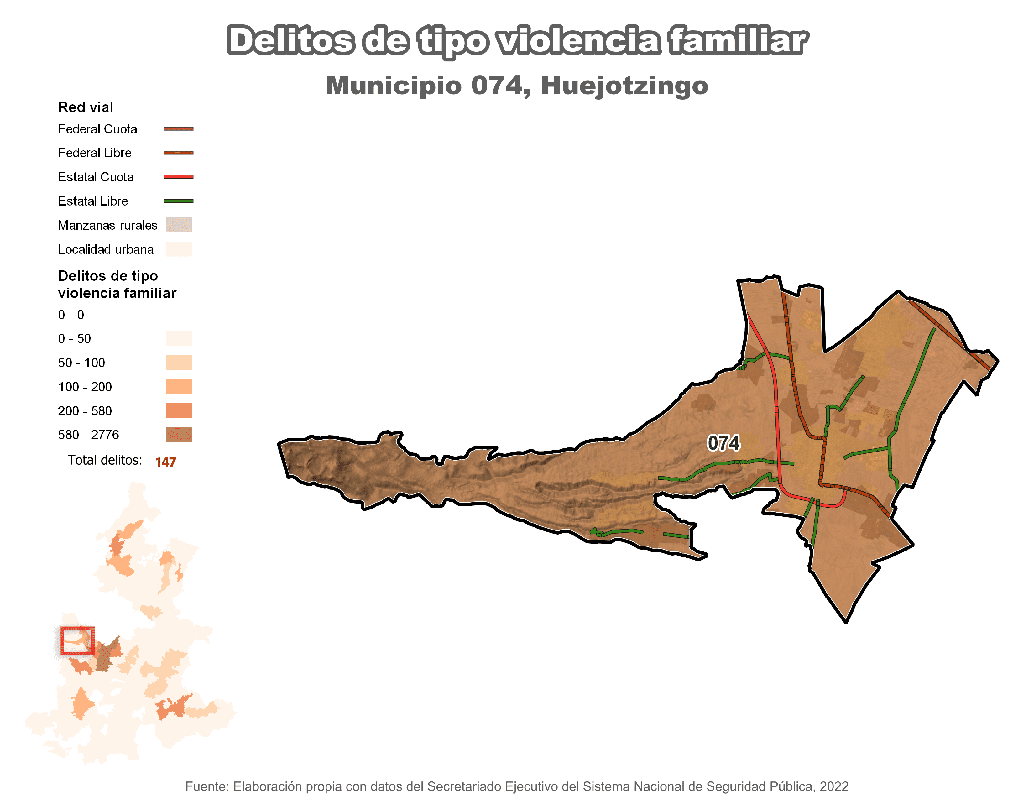 Biblioteca de Mapas - Delitos de tipo violencia familiar en municipio de Huejotzingo