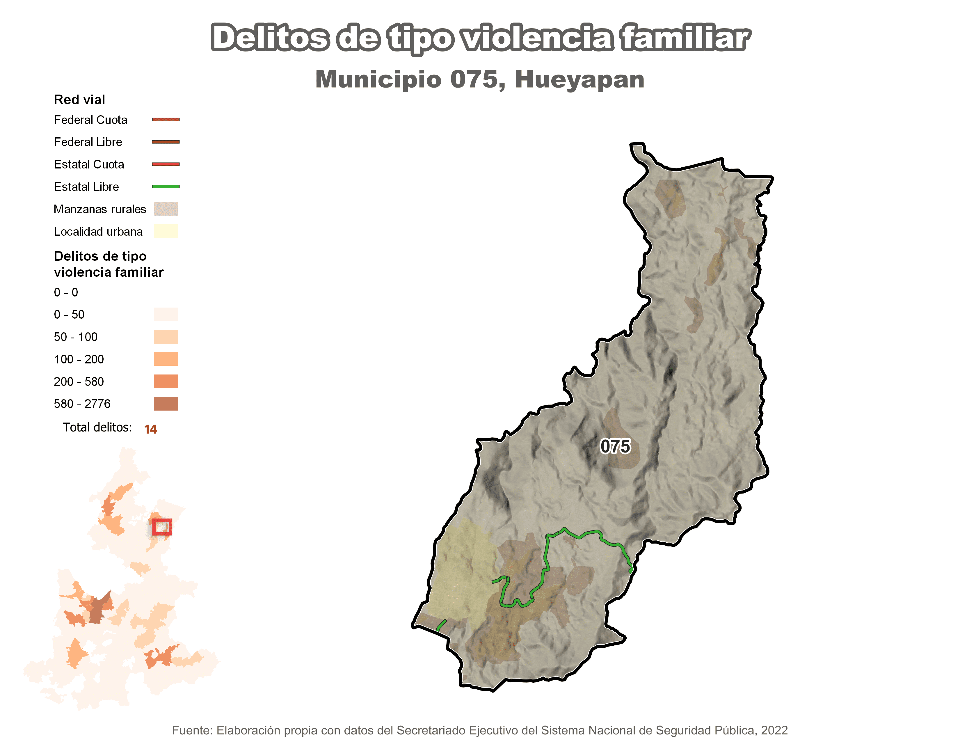 Biblioteca de Mapas - Delitos de tipo violencia familiar en municipio de Hueyapan