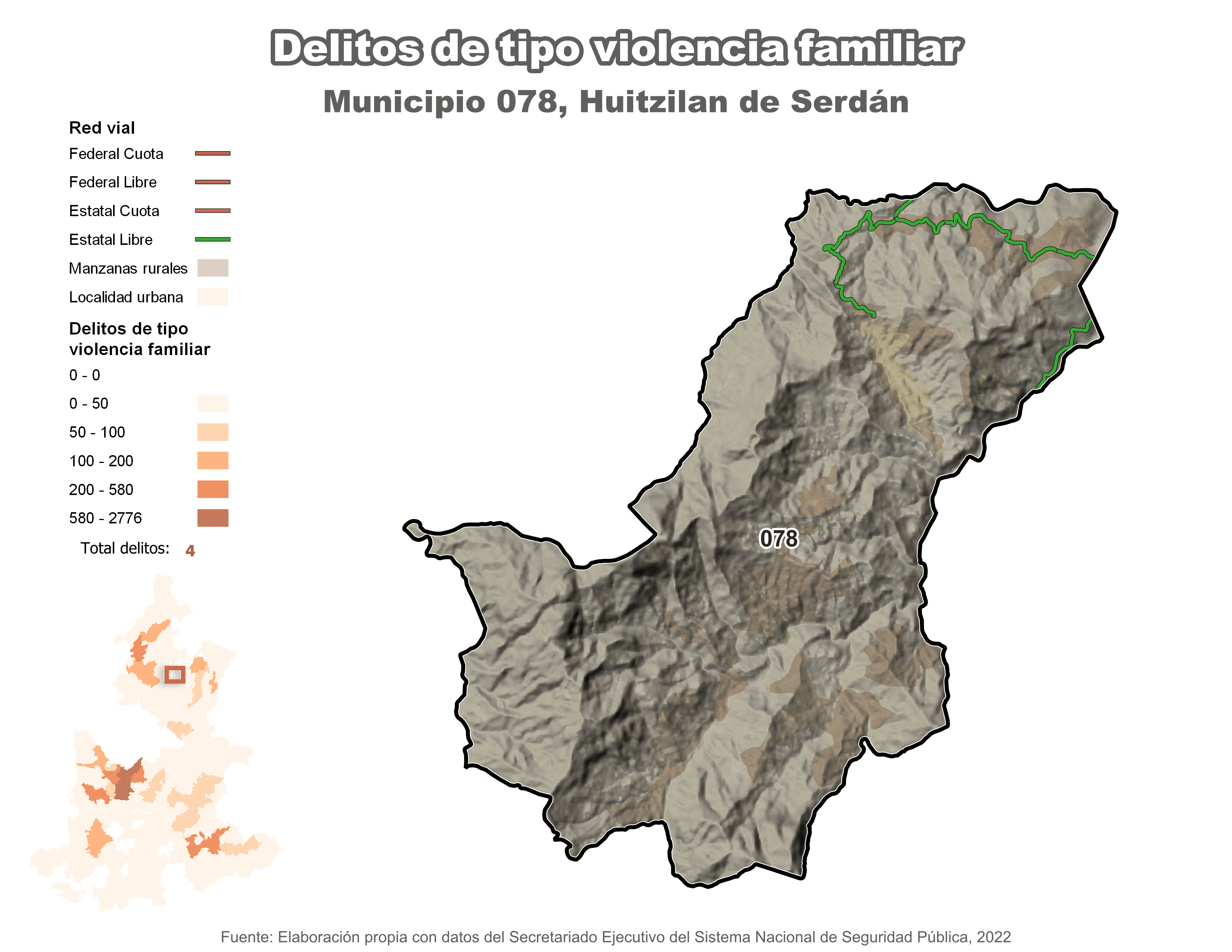 Biblioteca de Mapas - Delitos de tipo violencia familiar en municipio de Huitzilan de Serdán