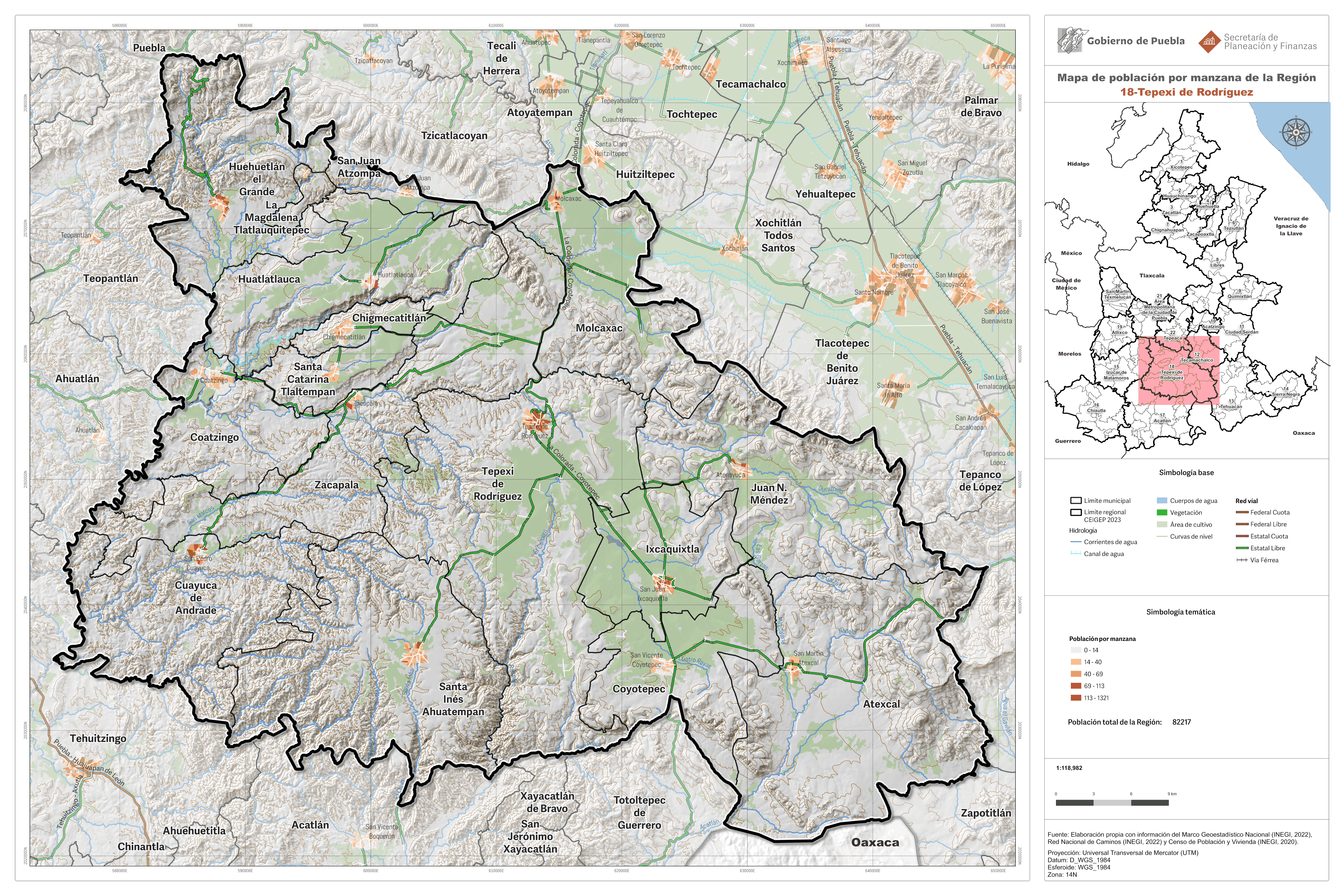 Biblioteca de Mapas - Población por manzana de la región 18-Tepexi de Rodríguez