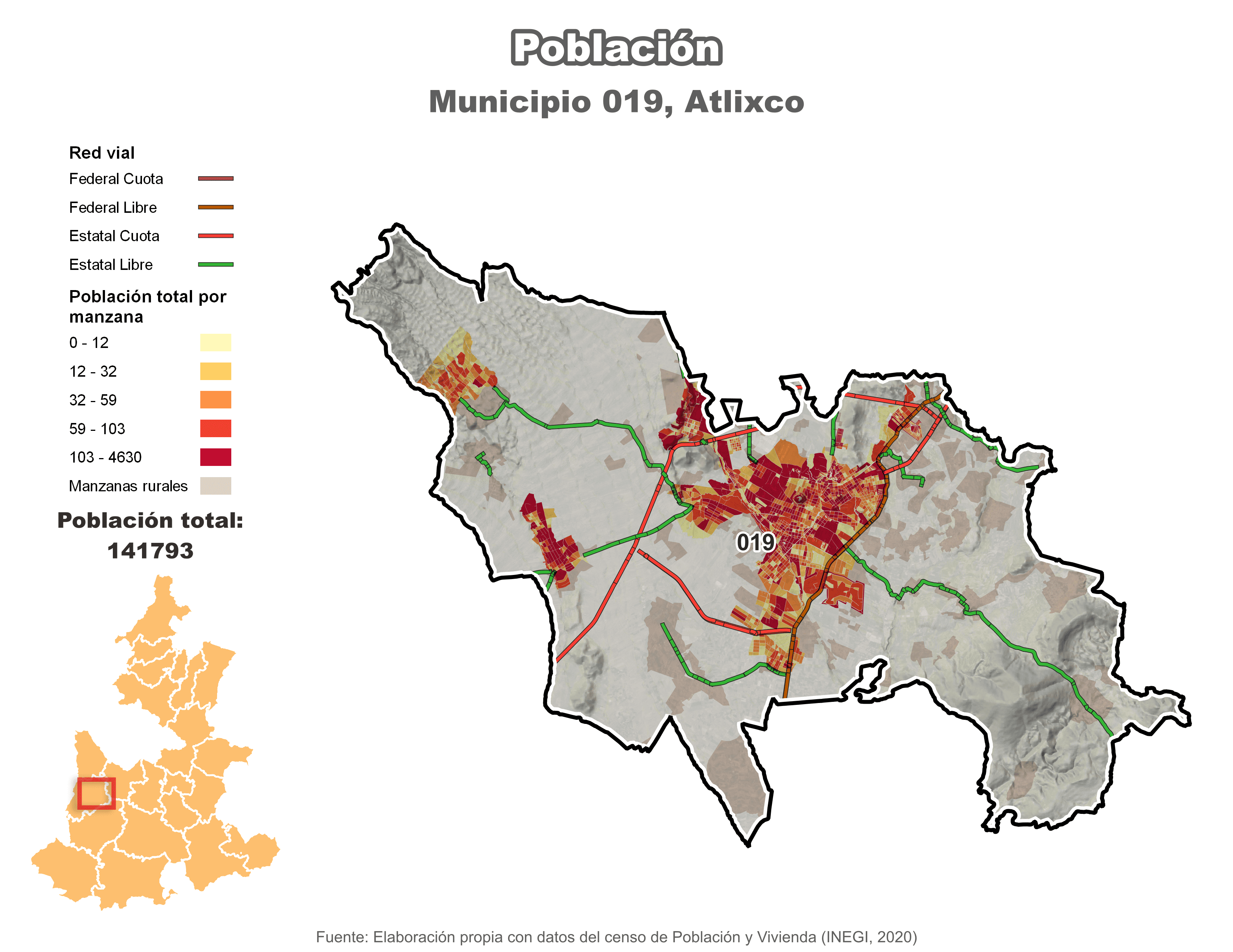 Biblioteca de Mapas - Población municipio de Atlixco