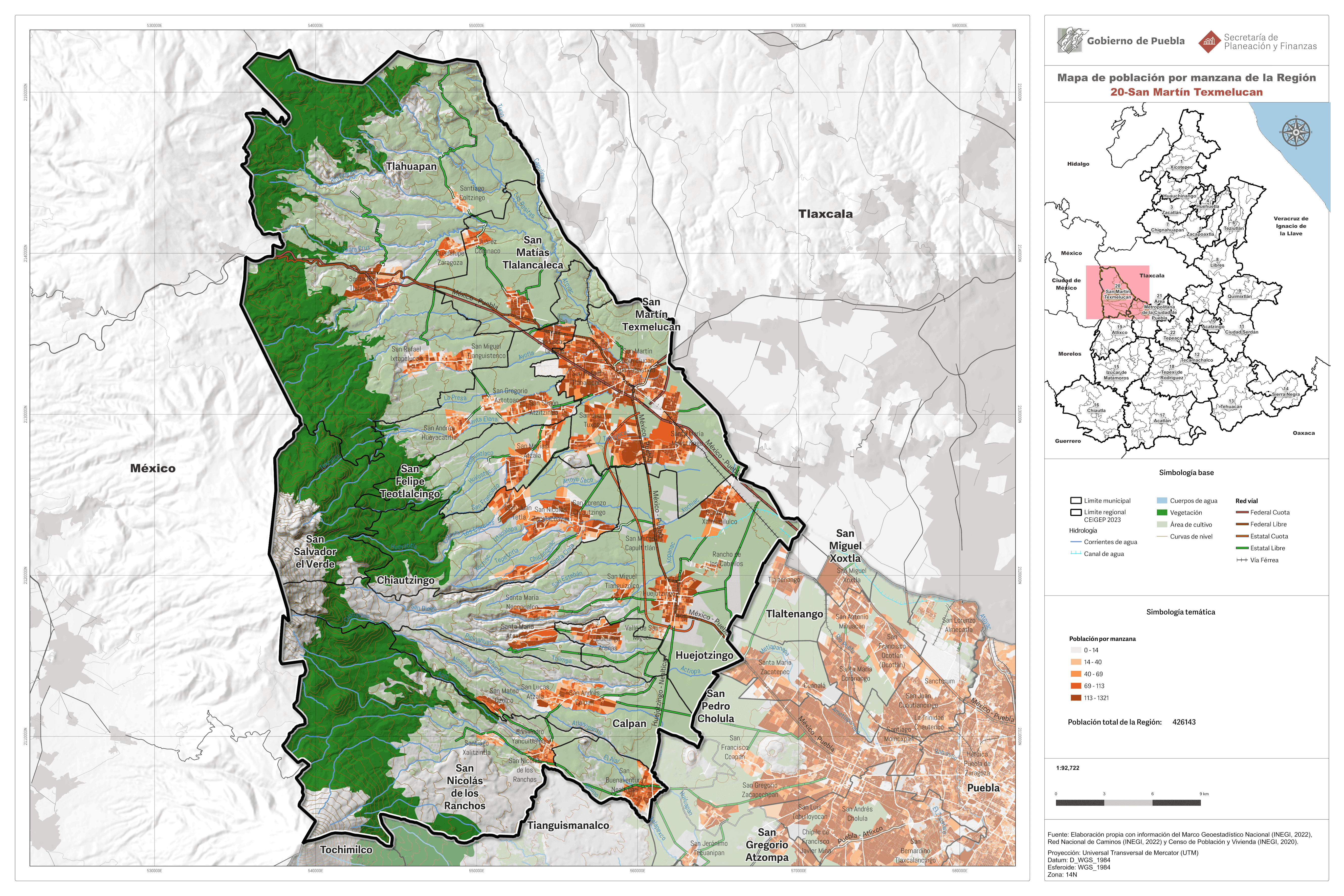 Biblioteca de Mapas - Población por manzana de la región 20-San Martín Texmelucan