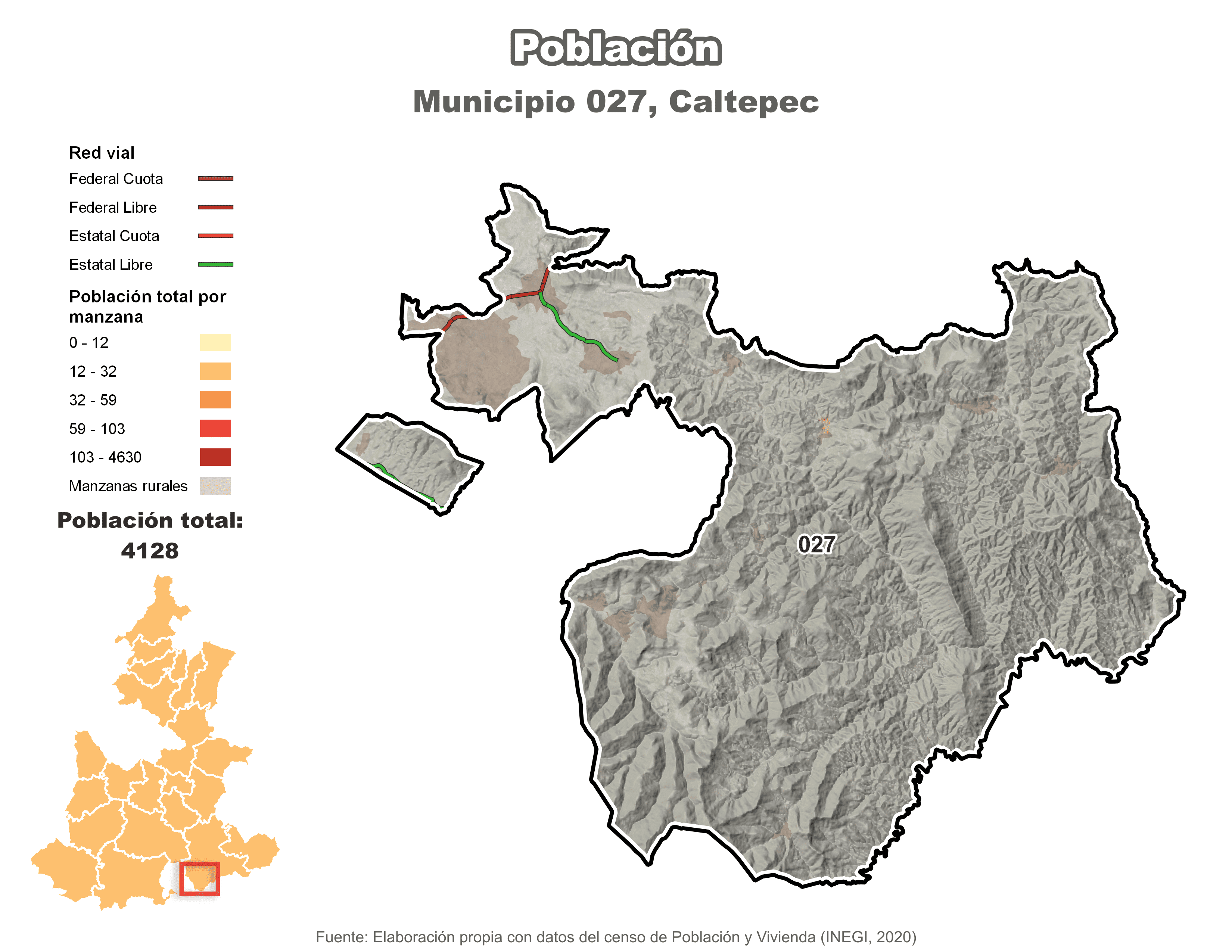 Biblioteca de Mapas - Población municipio de Caltepec