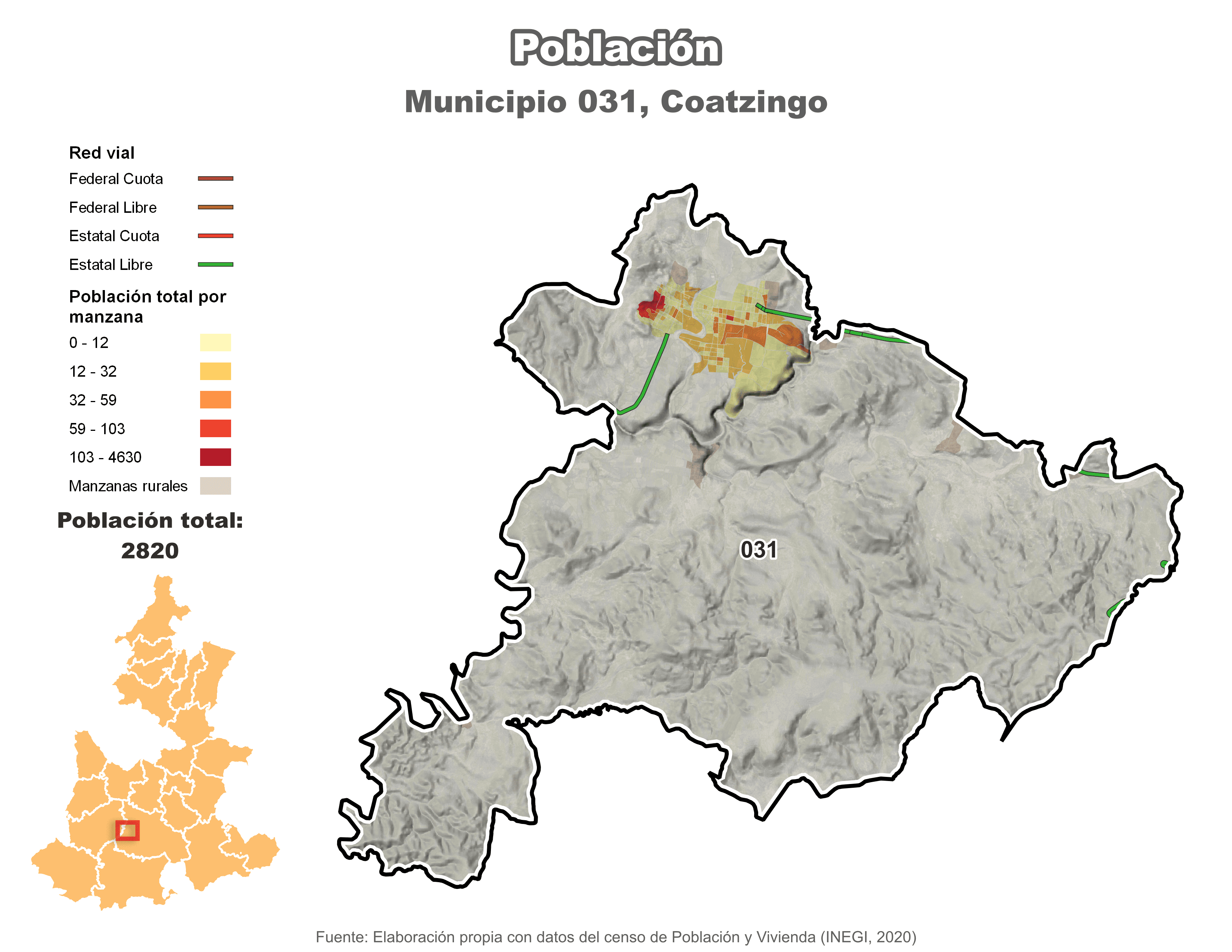 Biblioteca de Mapas - Población municipio de Coatzingo