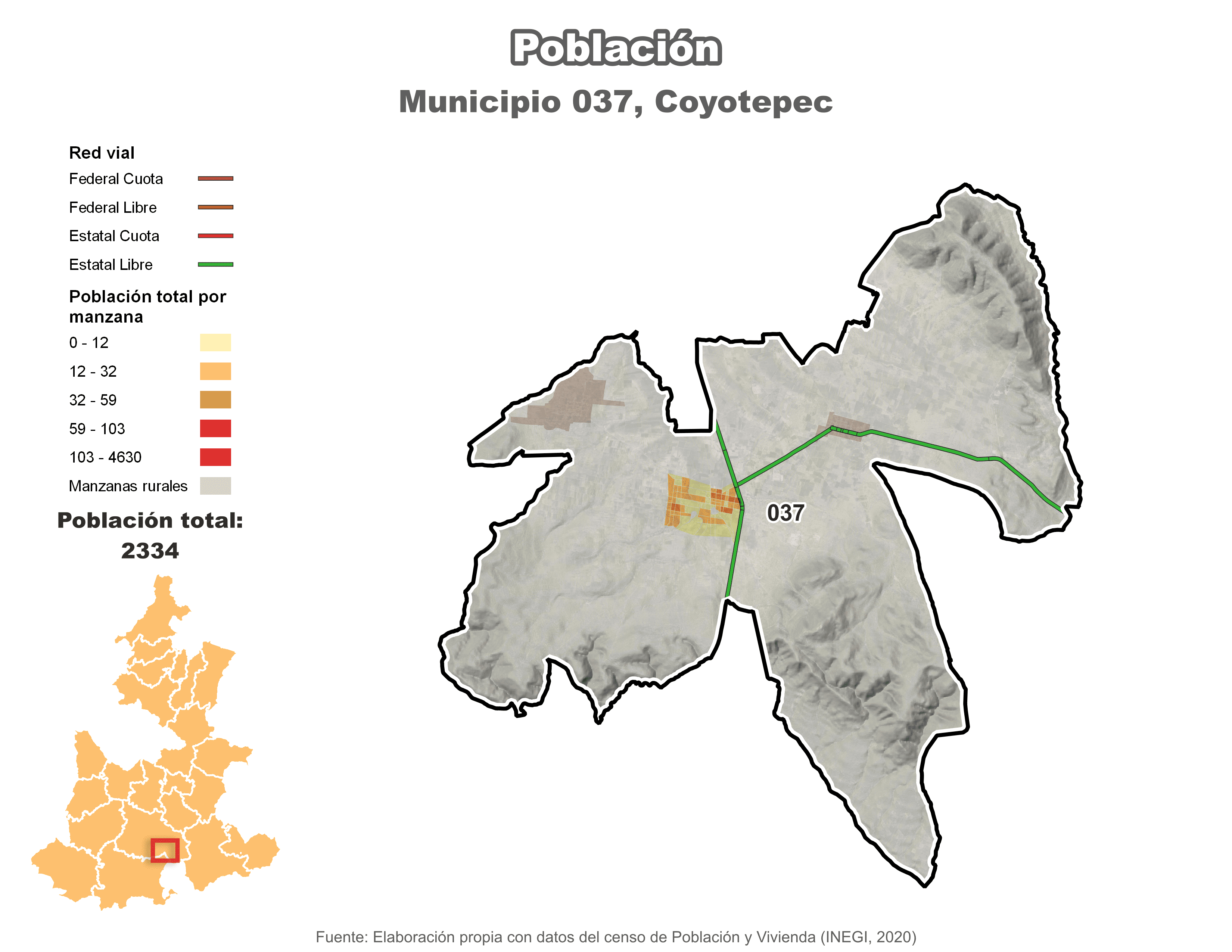 Biblioteca de Mapas - Población municipio de Coyotepec