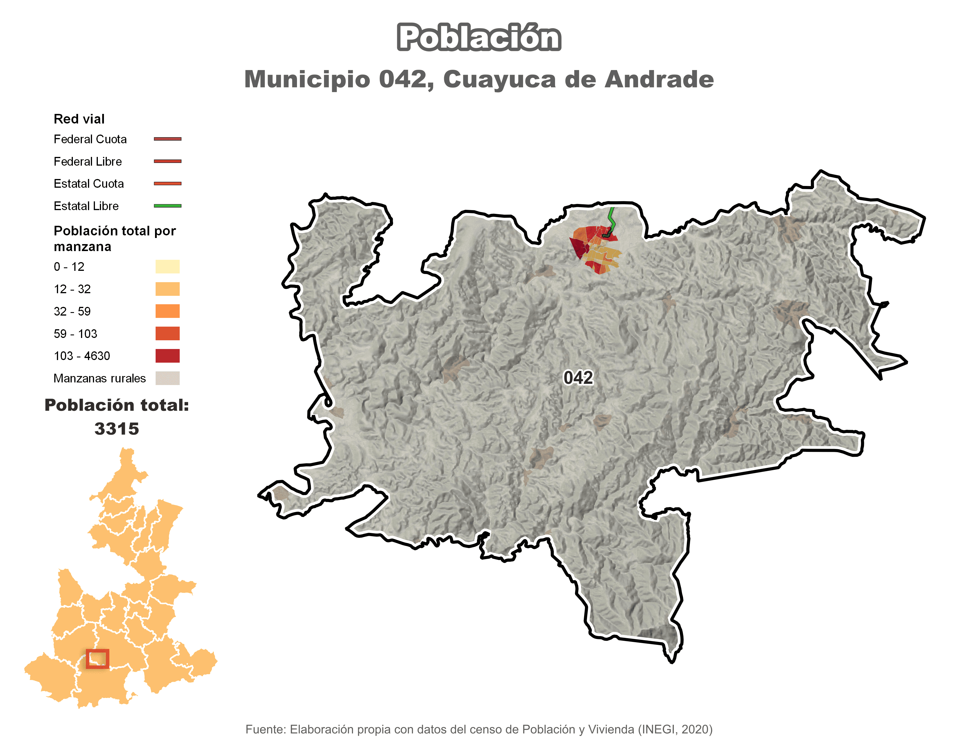 Biblioteca de Mapas - Población municipio de Cuayuca de Andrade