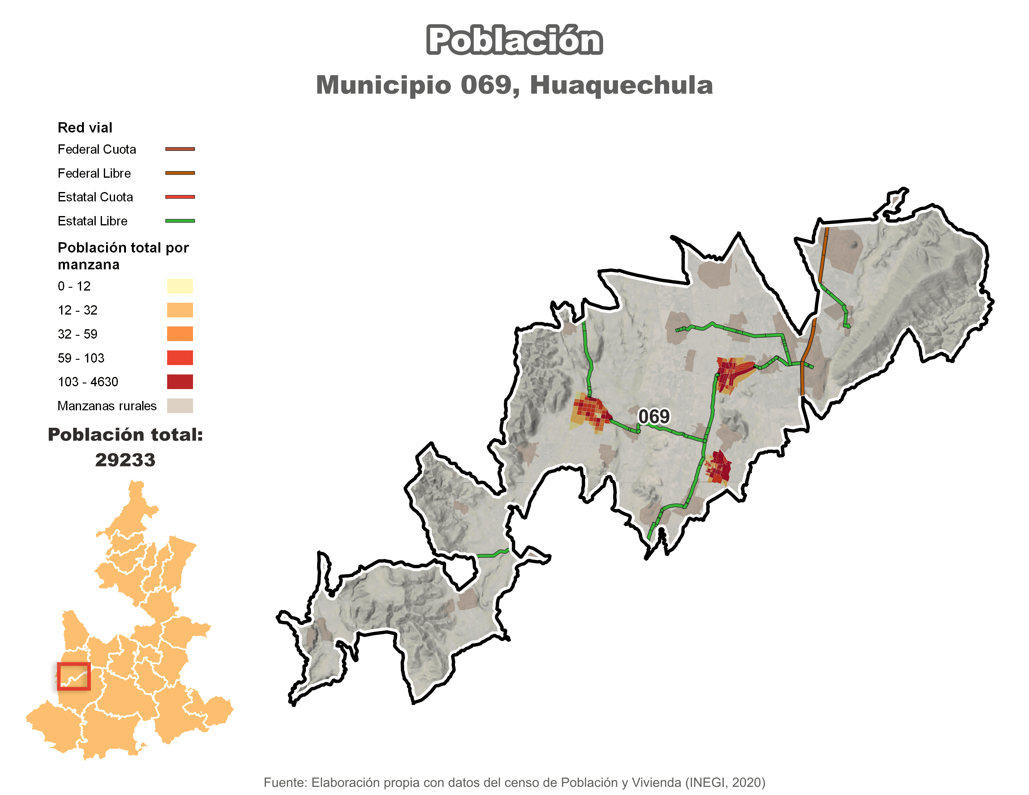 Biblioteca de Mapas - Población municipio de Huaquechula