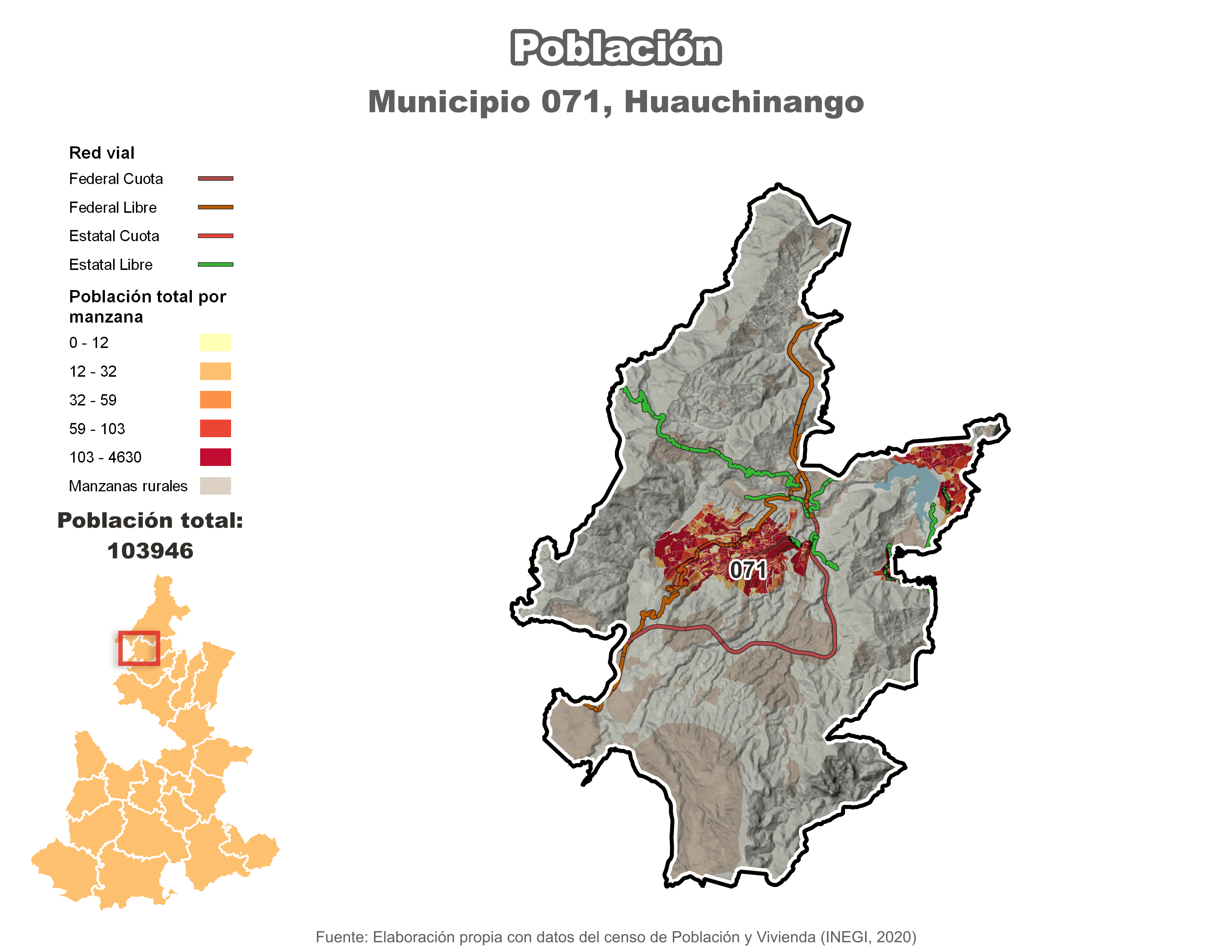 Biblioteca de Mapas - Población municipio de Huauchinango