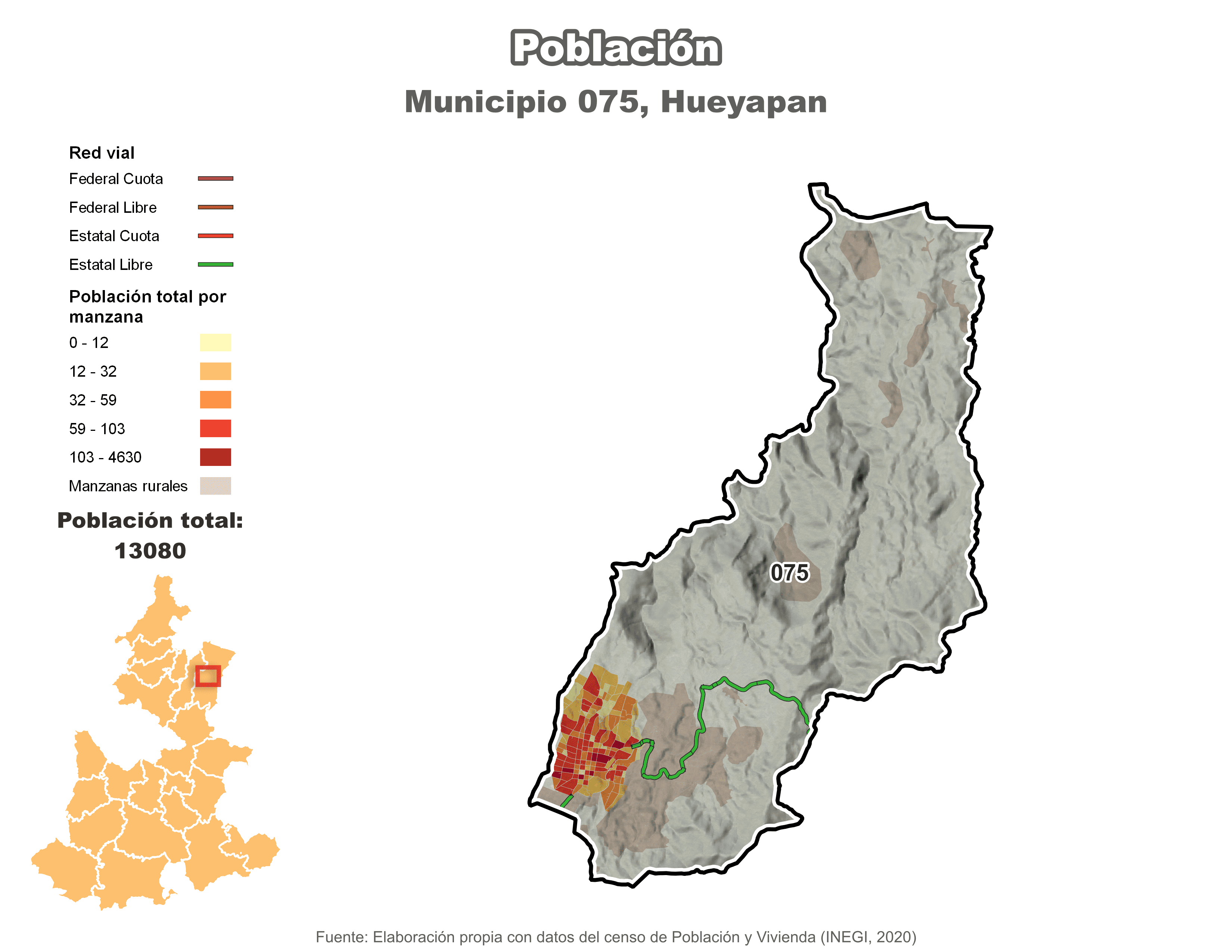 Biblioteca de Mapas - Población municipio de Hueyapan