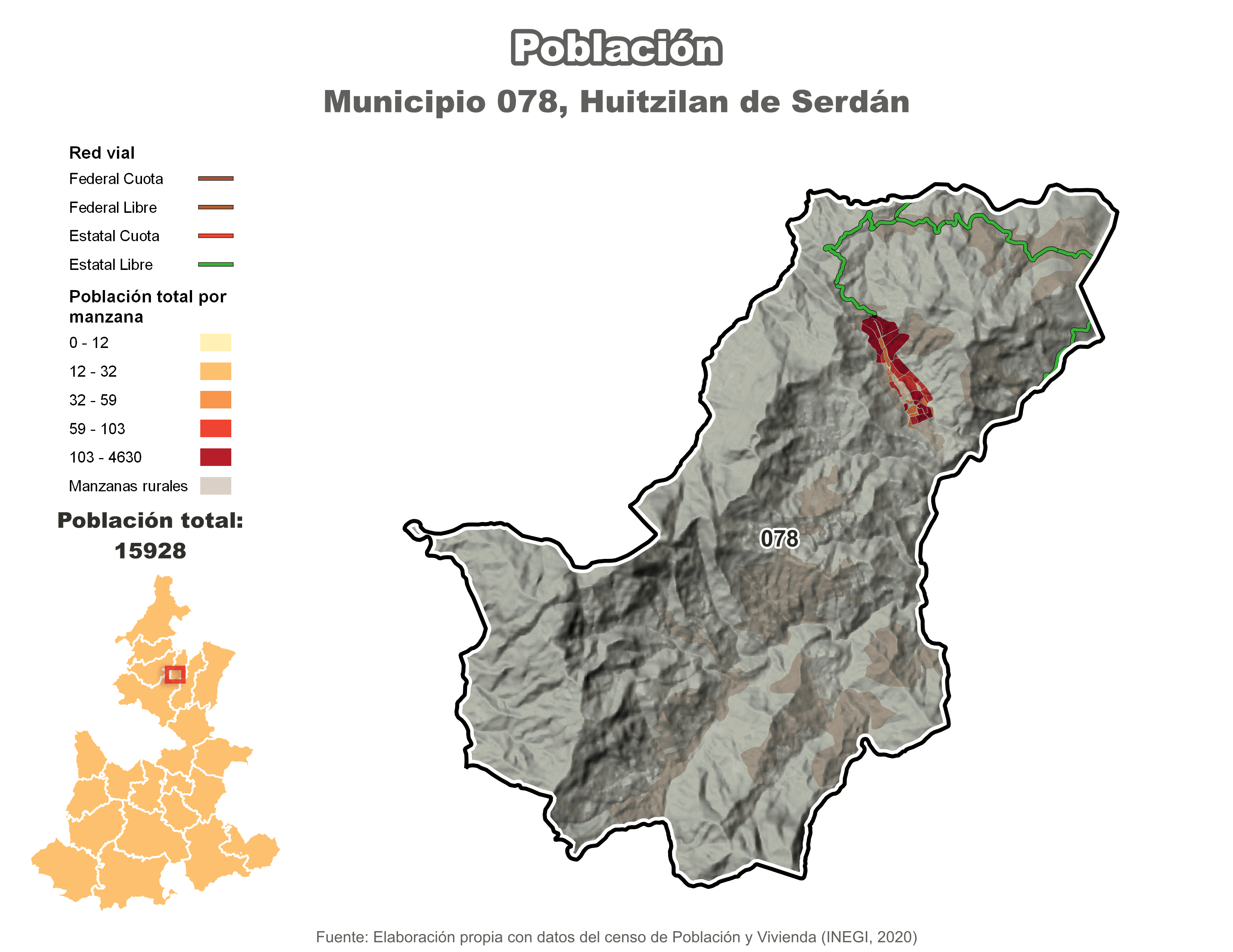 Biblioteca de Mapas - Población municipio de Huitzilan de Serdán