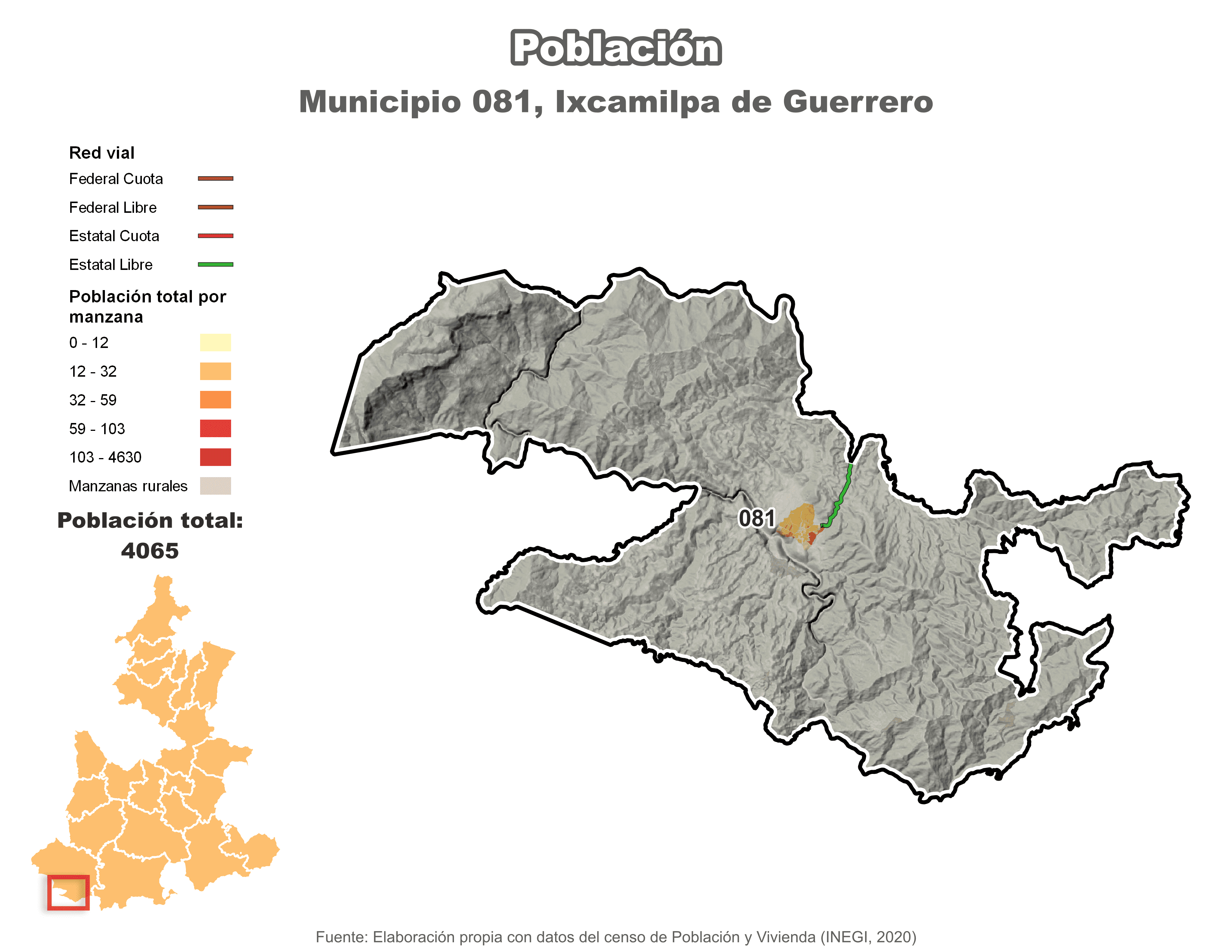 Biblioteca de Mapas - Población municipio de Ixcamilpa de Guerrero