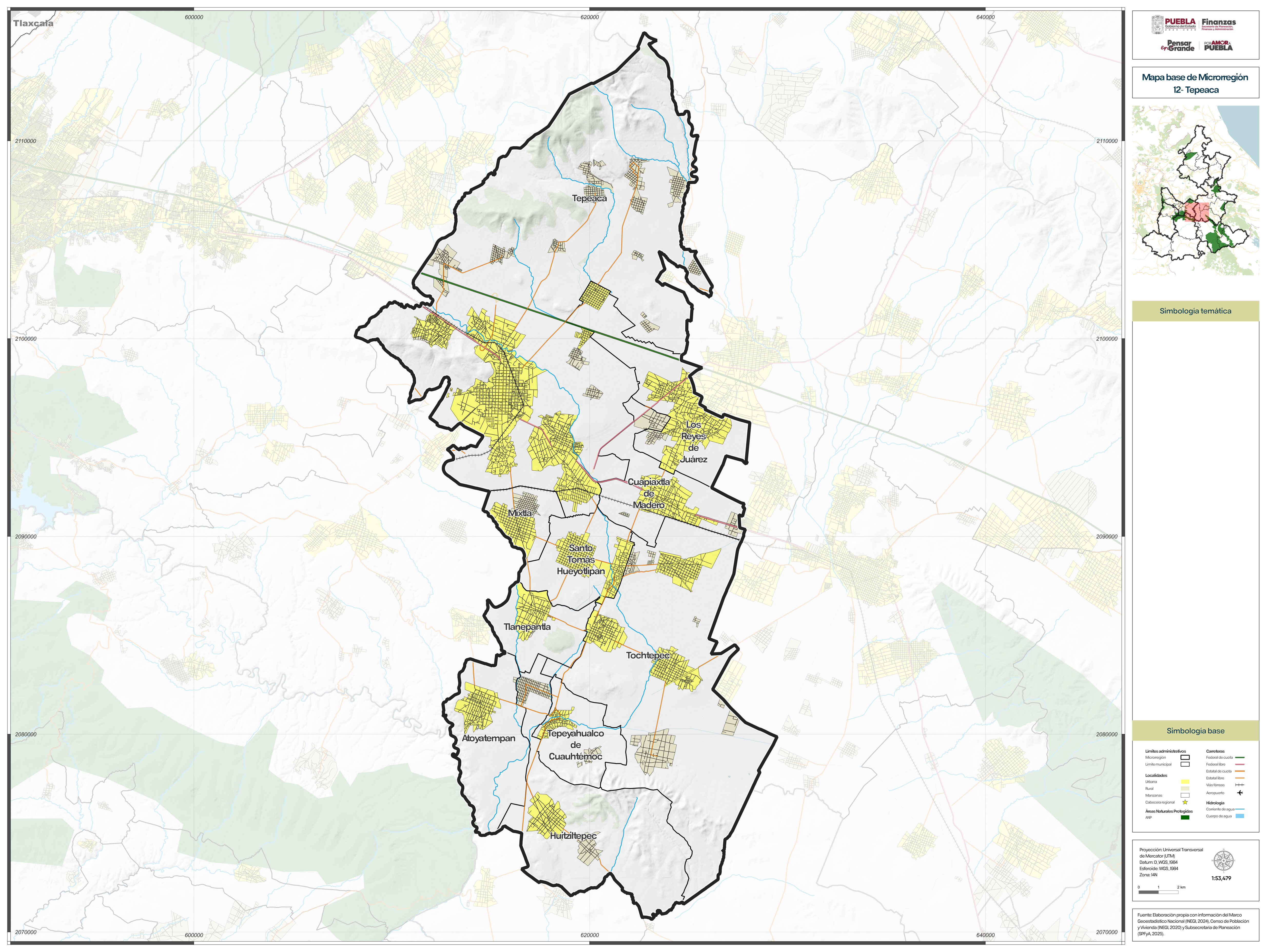 Biblioteca de Mapas - Mapa base de la microrregión 12  - Tepeaca