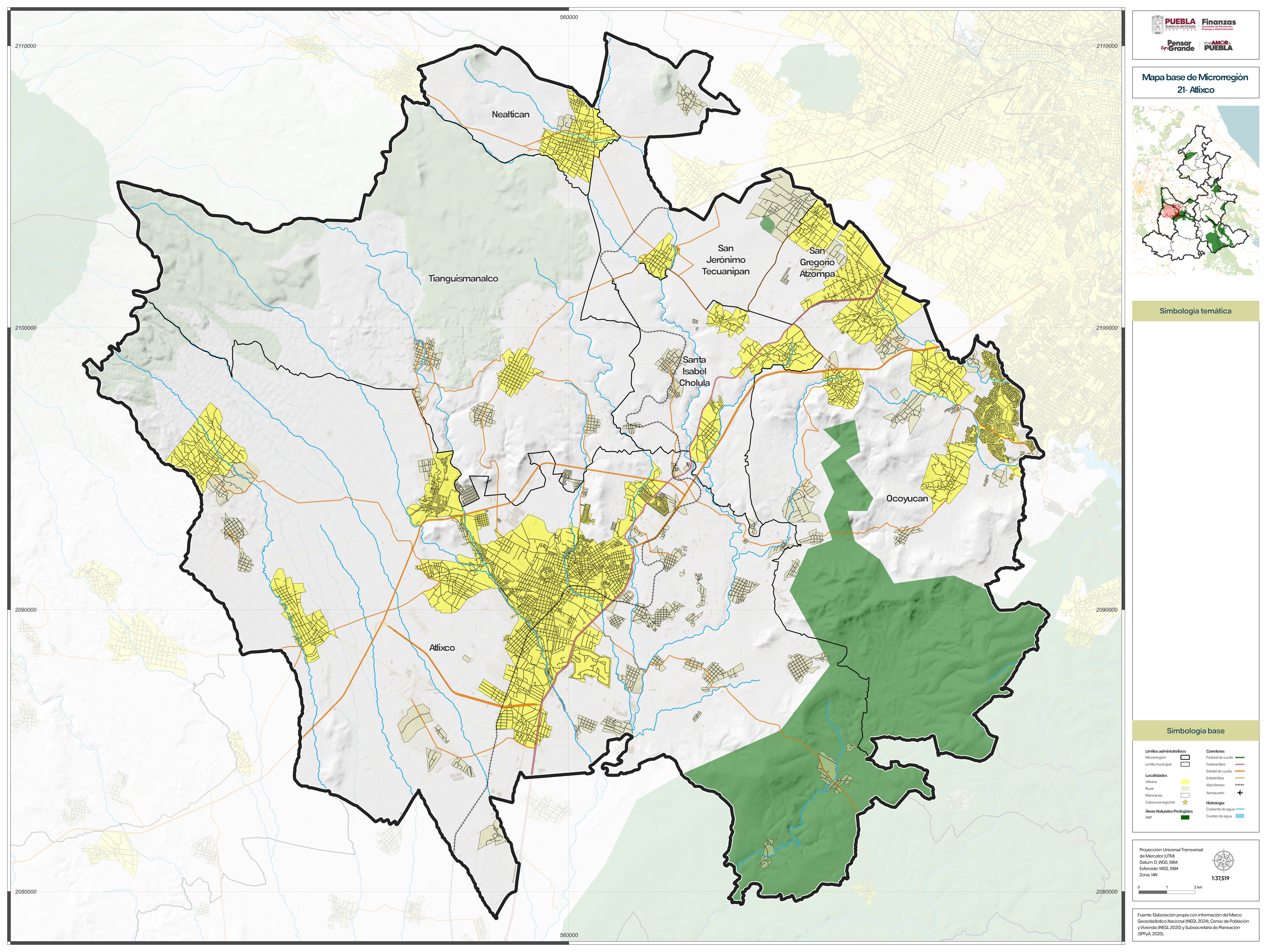 Biblioteca de Mapas - Mapa base de la microrregión 21  - Atlixco