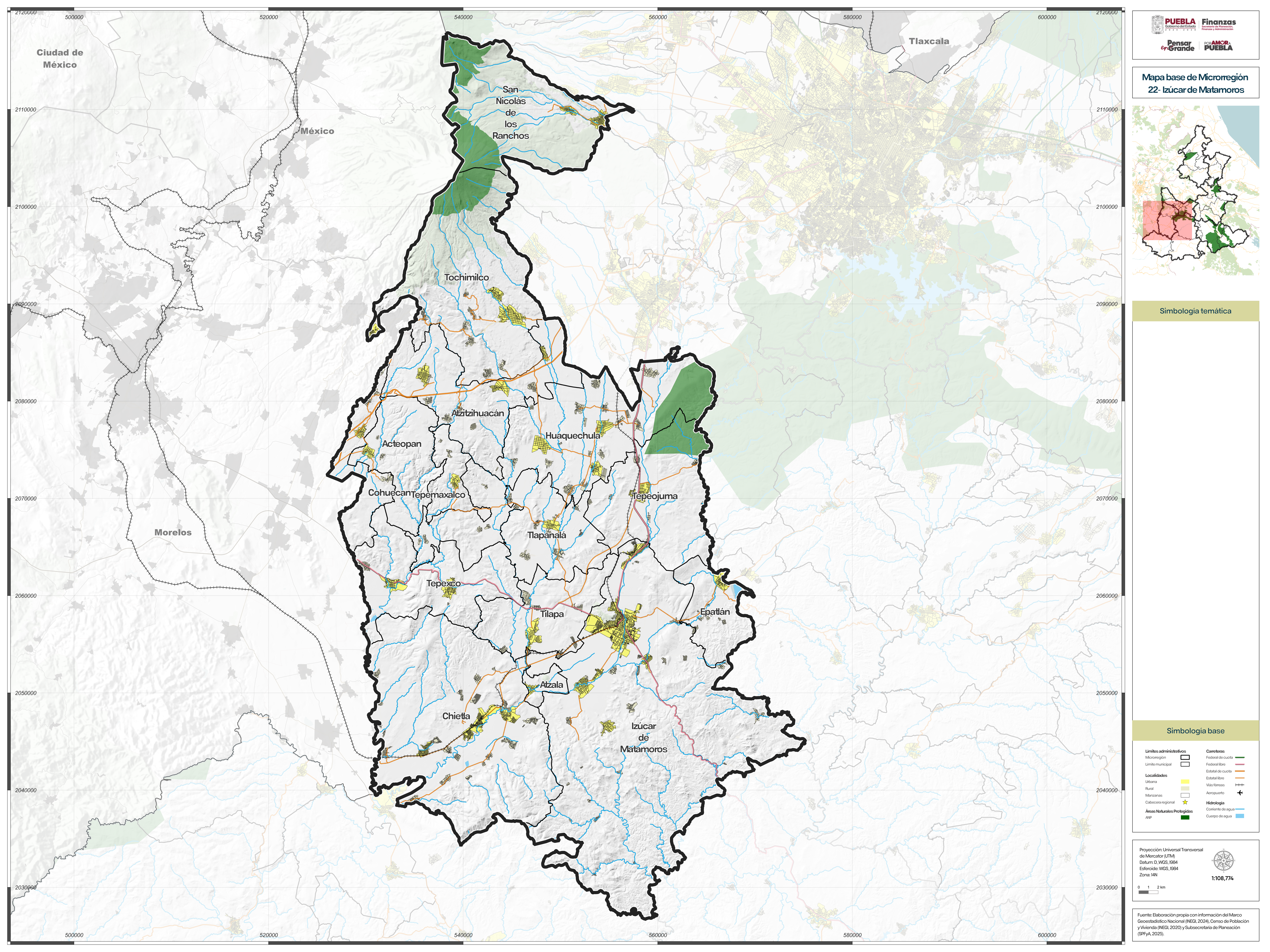 Biblioteca de Mapas - Mapa base de la microrregión 22  - Izúcar de Matamoros