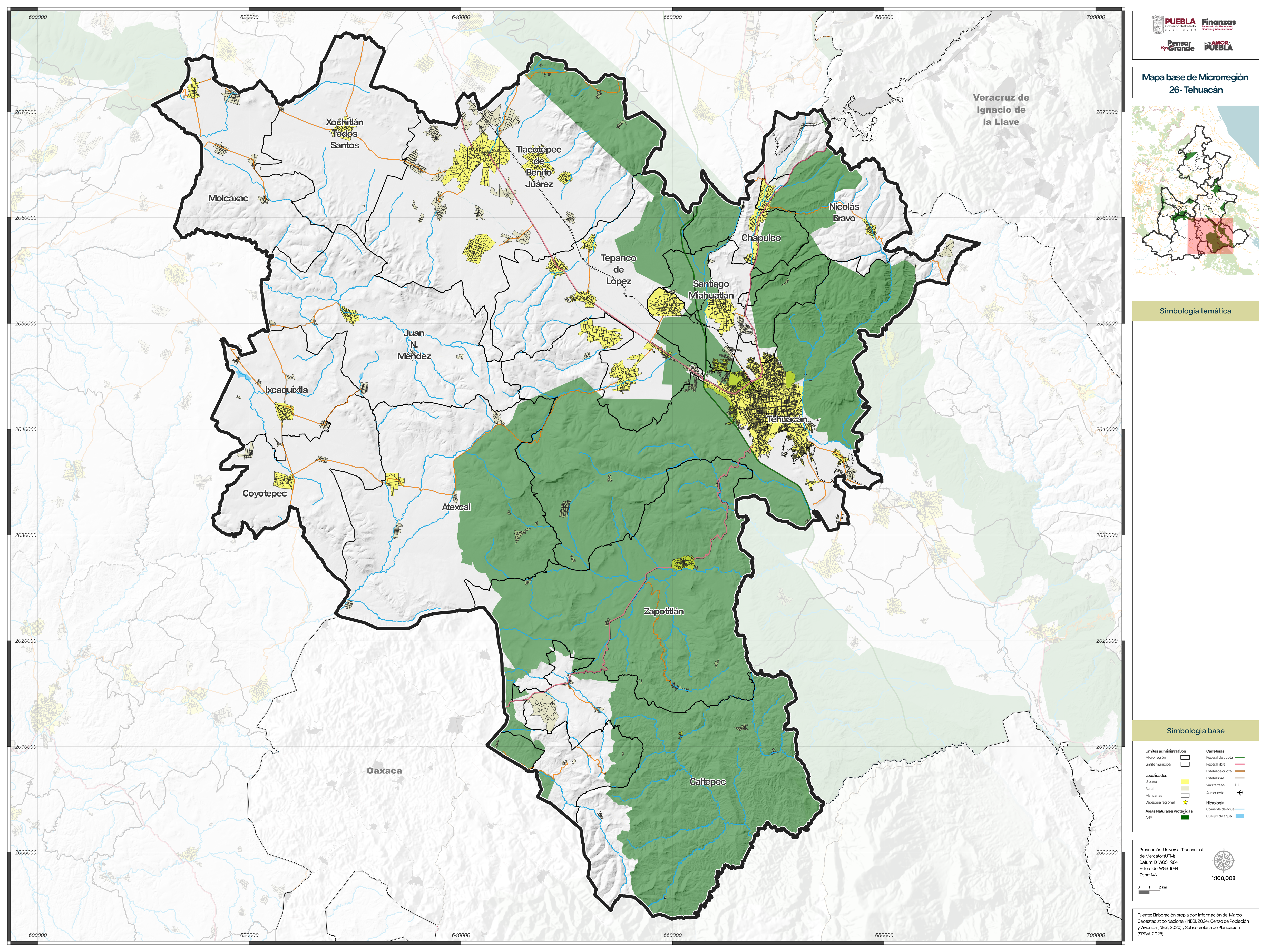 Biblioteca de Mapas - Mapa base de la microrregión 26  - Tehuacán