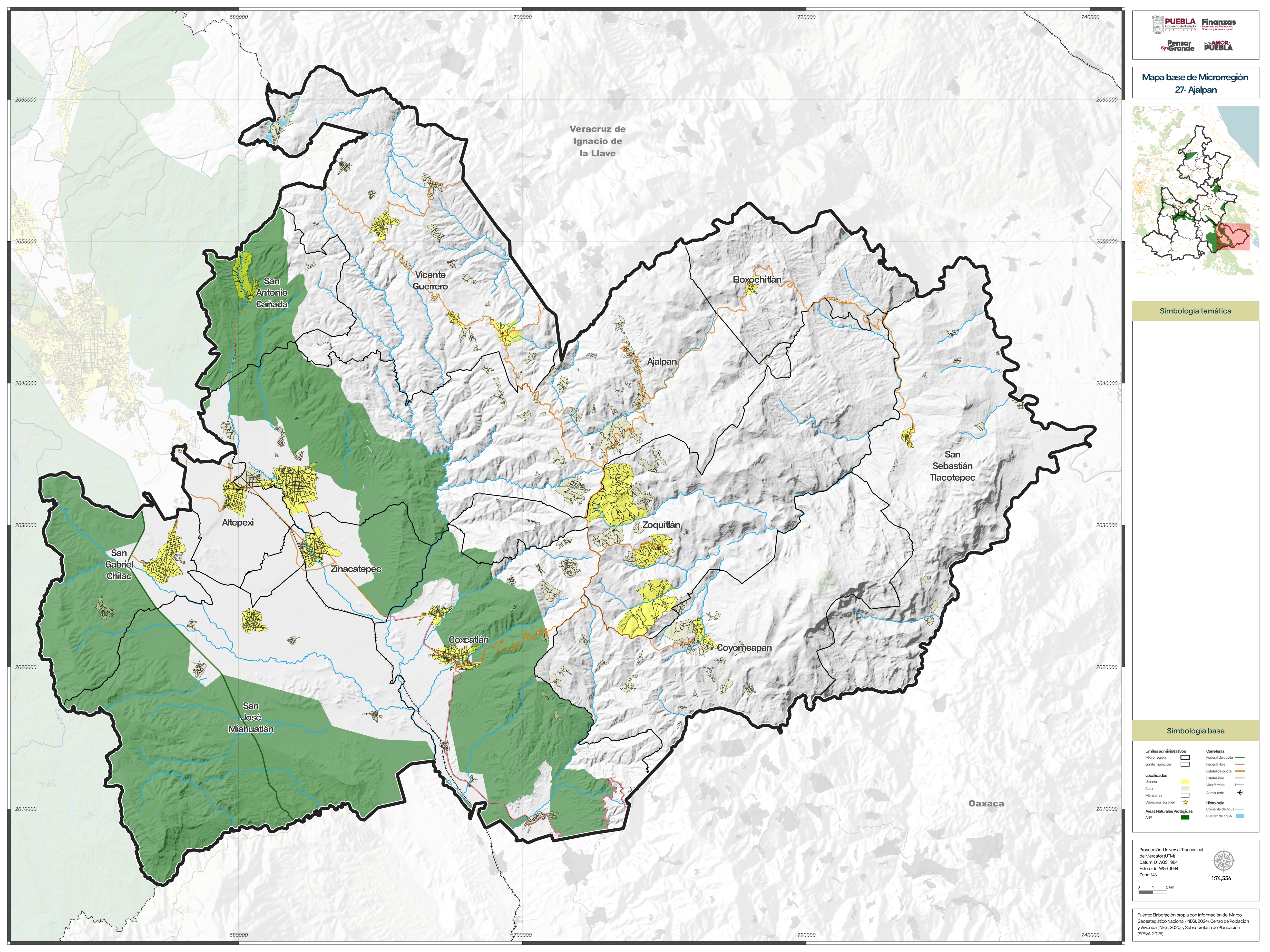 Biblioteca de Mapas - Mapa base de la microrregión 27  - Ajalpan