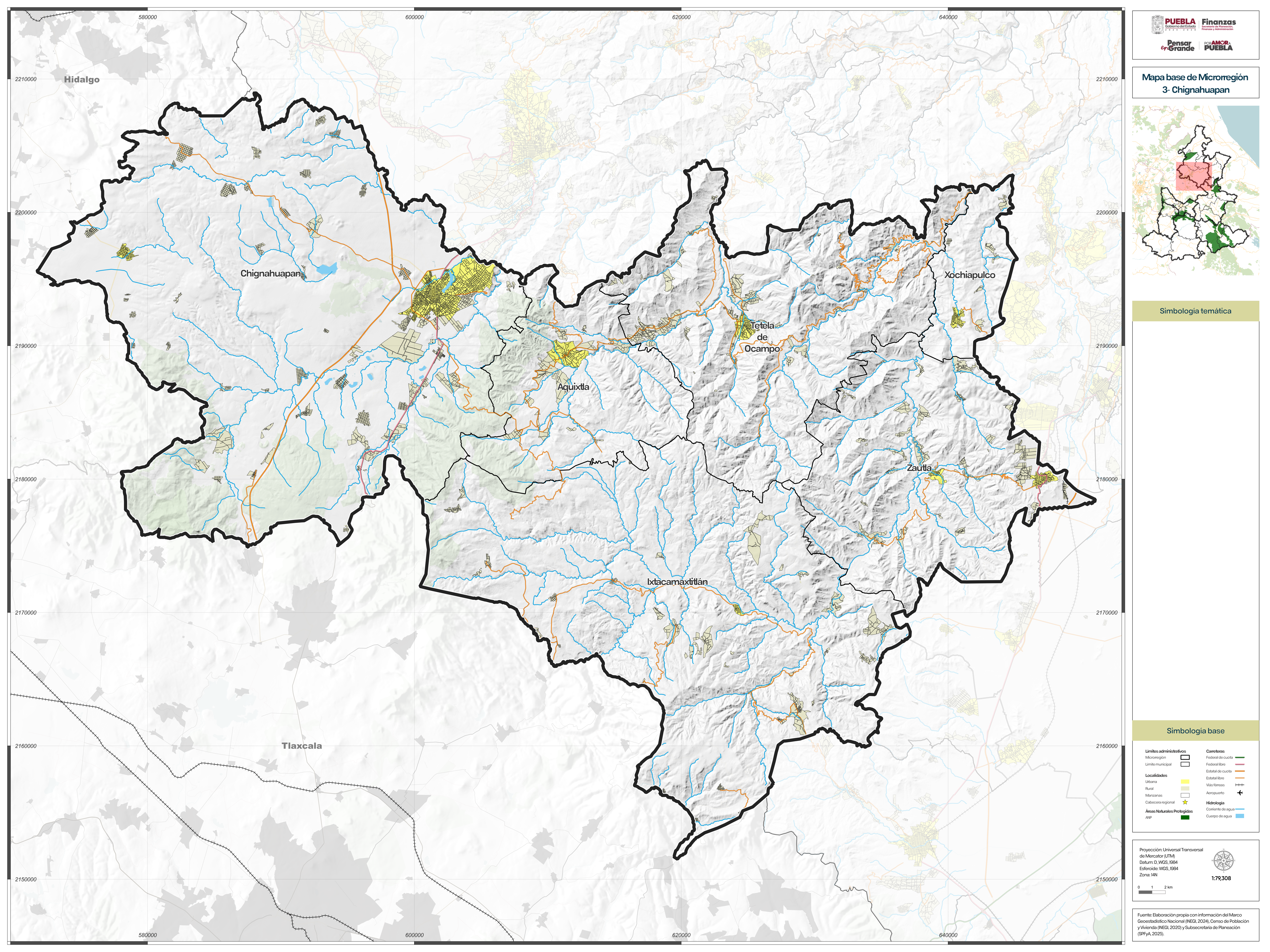 Biblioteca de Mapas - Mapa base de la microrregión 3  - Chignahuapan