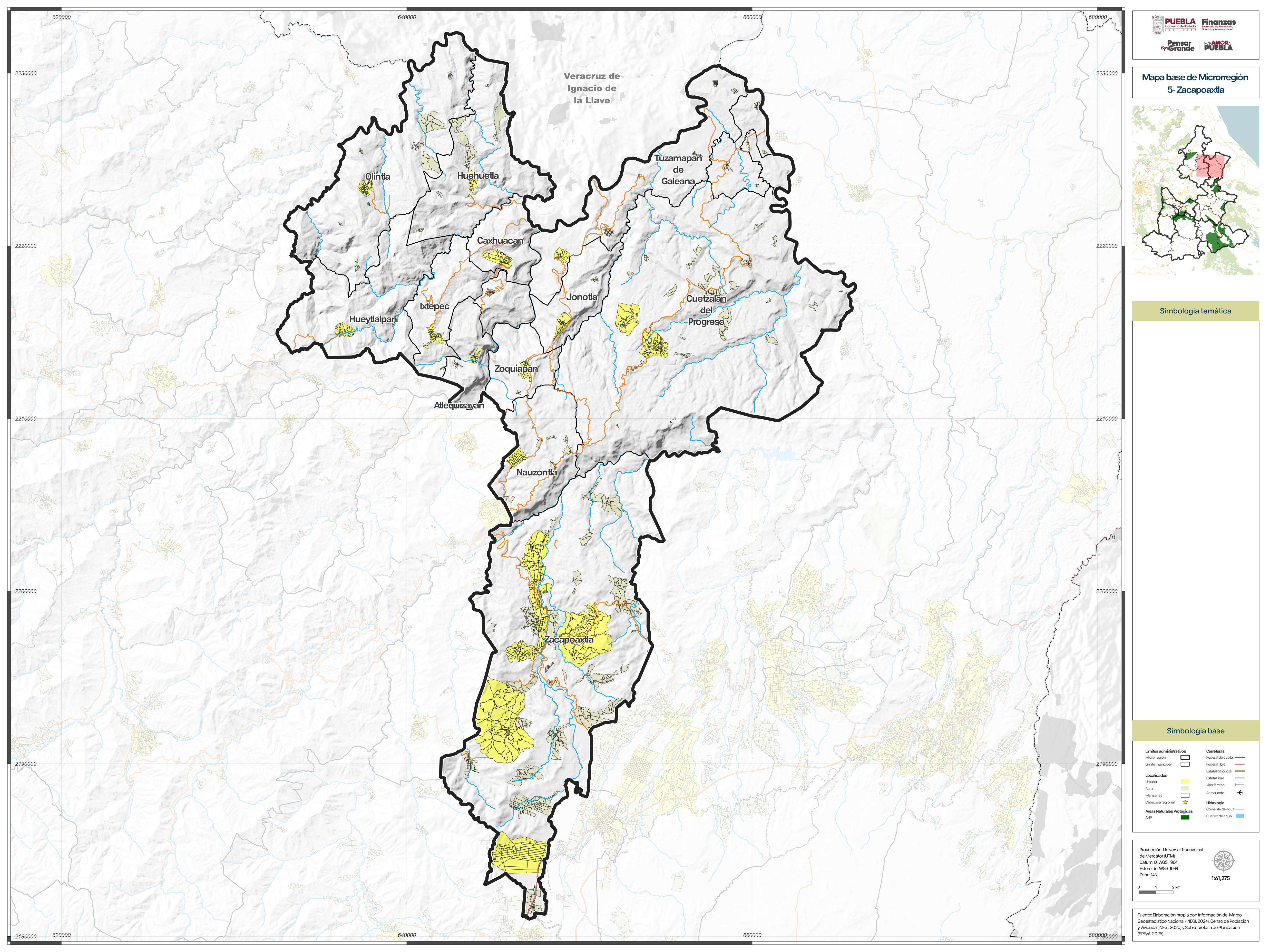 Biblioteca de Mapas - Mapa base de la microrregión 5  - Zacapoaxtla