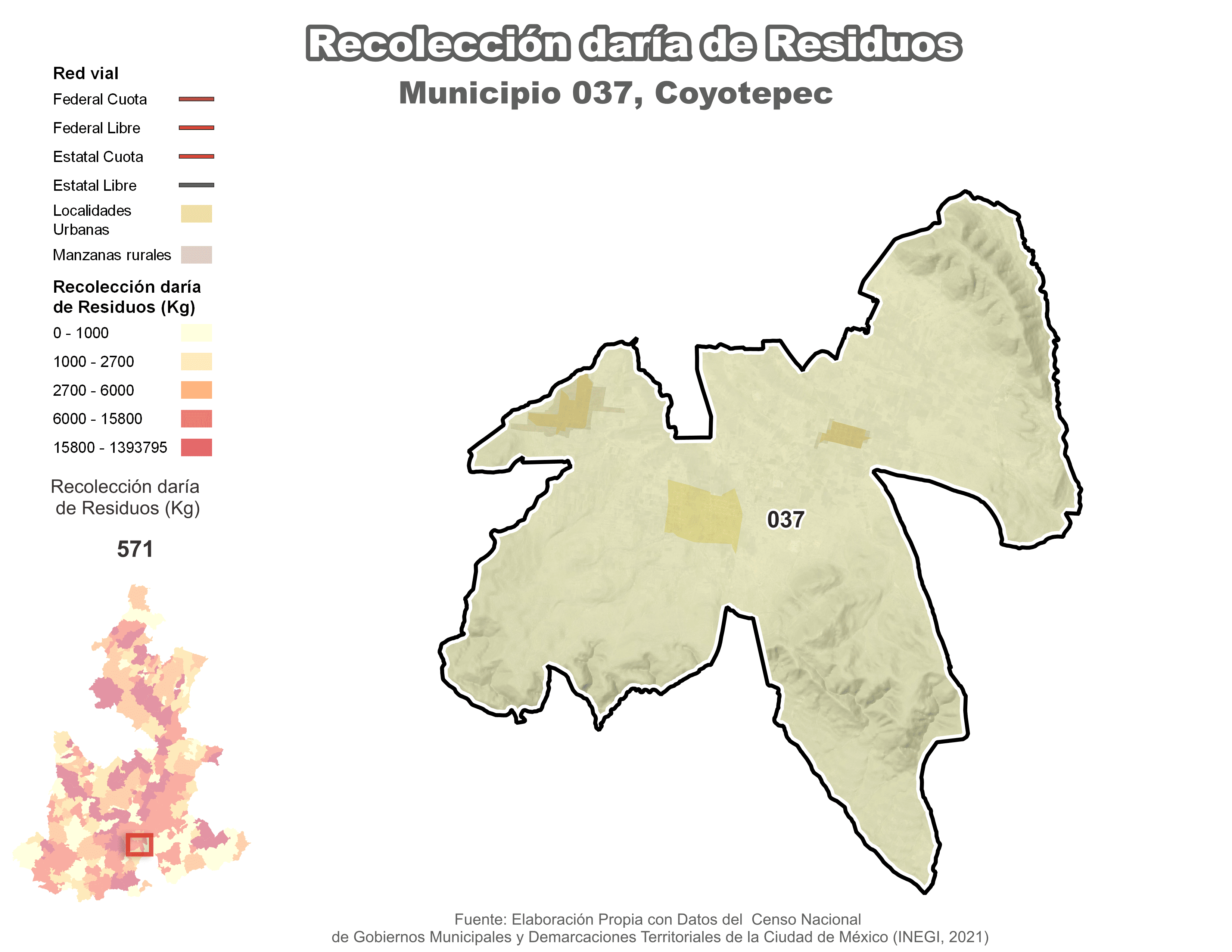 Biblioteca de Mapas - Recolección de residuos en municipio de Coyotepec